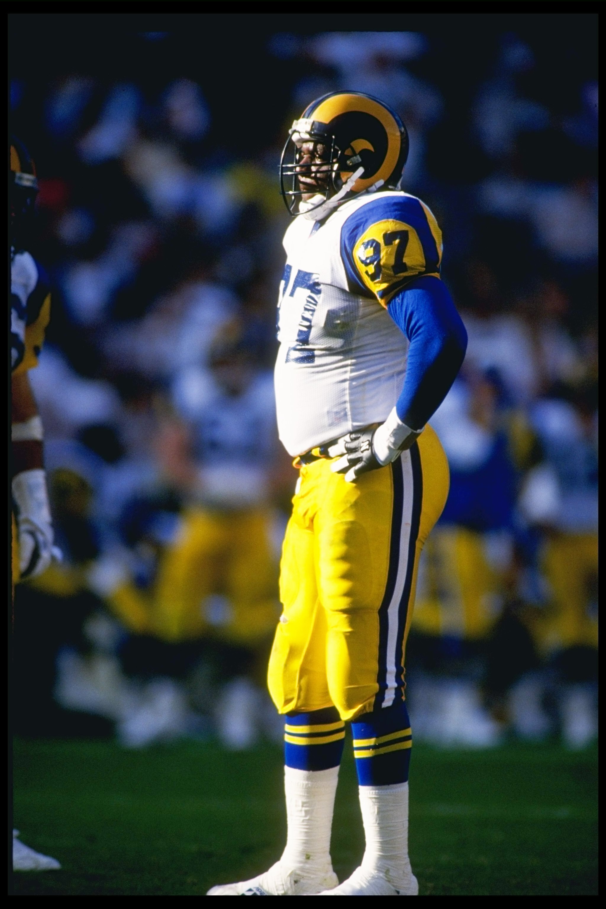 28 Nov 1993:  Defensive lineman Gerald Robinson of the Los Angeles Rams looks on during a game against the San Francisco 49ers at Anaheim Stadium in Anaheim, California.  The 49ers won the game, 35-10. Mandatory Credit: Stephen Dunn  /Allsport