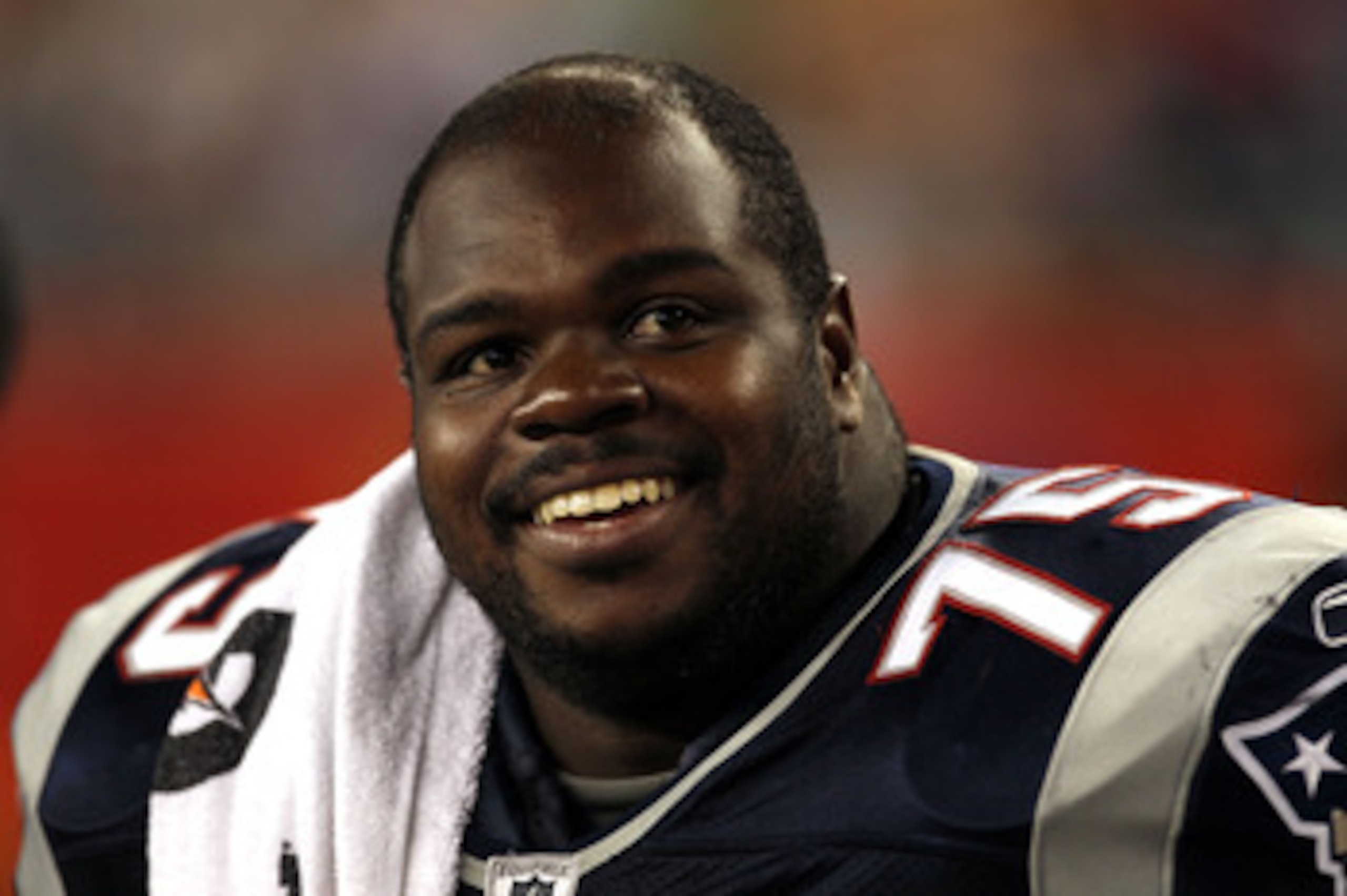 FOXBORO, MA - AUGUST 12: Vince Wilfork # 75 of the New England Patriots watches the action from the sidelines during the preseason game against the New Orleans Saints at Gillette Stadium on August 12, 2010 in Foxboro, Massachusetts. (Photo by Jim Rogash/G