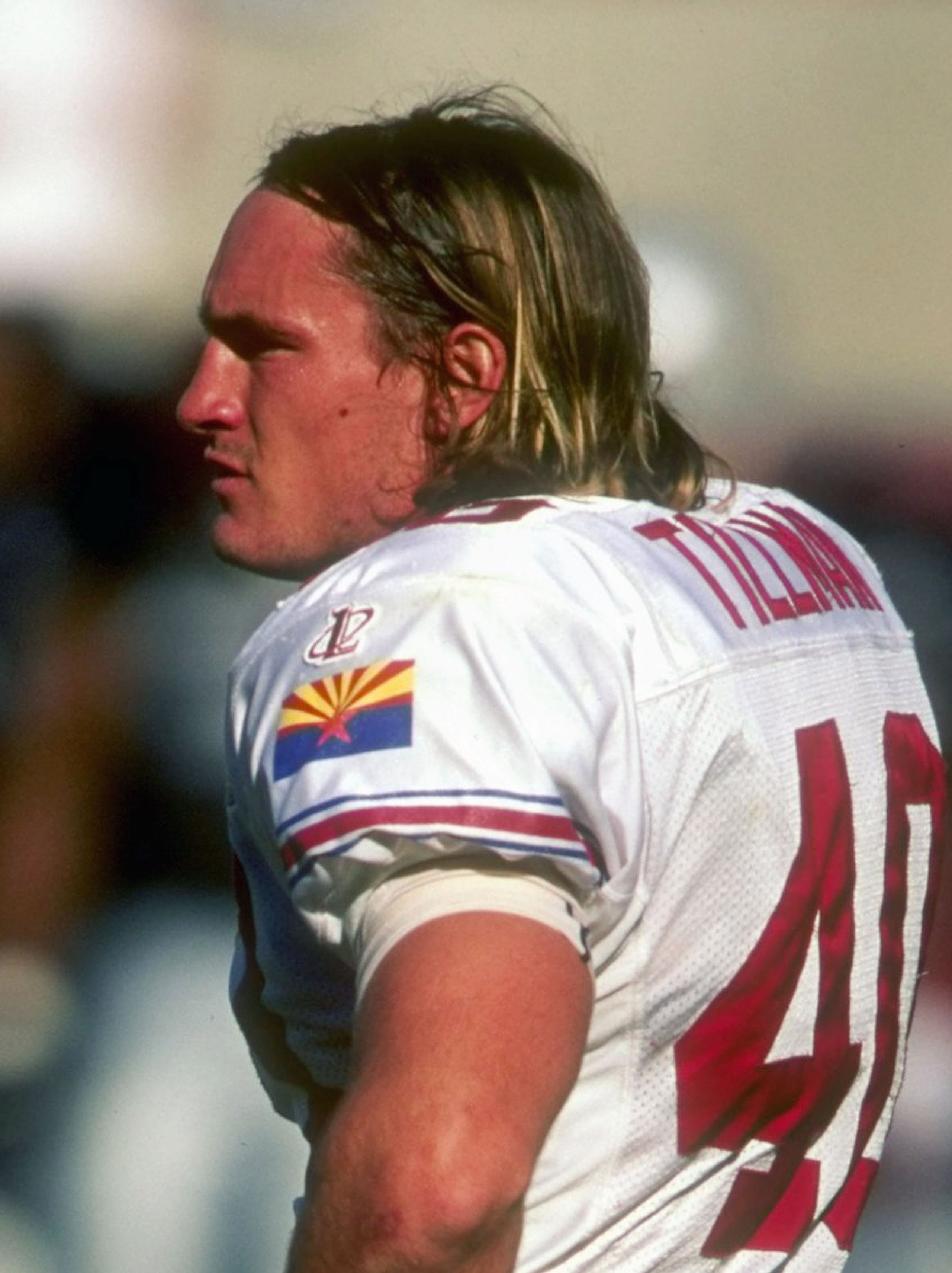 TEMPE, AZ - OCTOBER 4: FILE PHOTO Safety Pat Tillman #40 of the Arizona Cardinals looks on during a game against the Oakland Raiders at the Sun Devil Stadium October 4 1998 in Tempe, Arizona. Tillman, a U.S. Army Ranger and former Arizona Cardinals stron TEMPE, AZ - OCTOBER 4: FILE PHOTO Safety Pat Tillman #40 of the Arizona Cardinals looks on during a game against the Oakland Raiders at the Sun Devil Stadium October 4 1998 in Tempe, Arizona. Tillman, a U.S. Army Ranger and former Arizona Cardinals stron