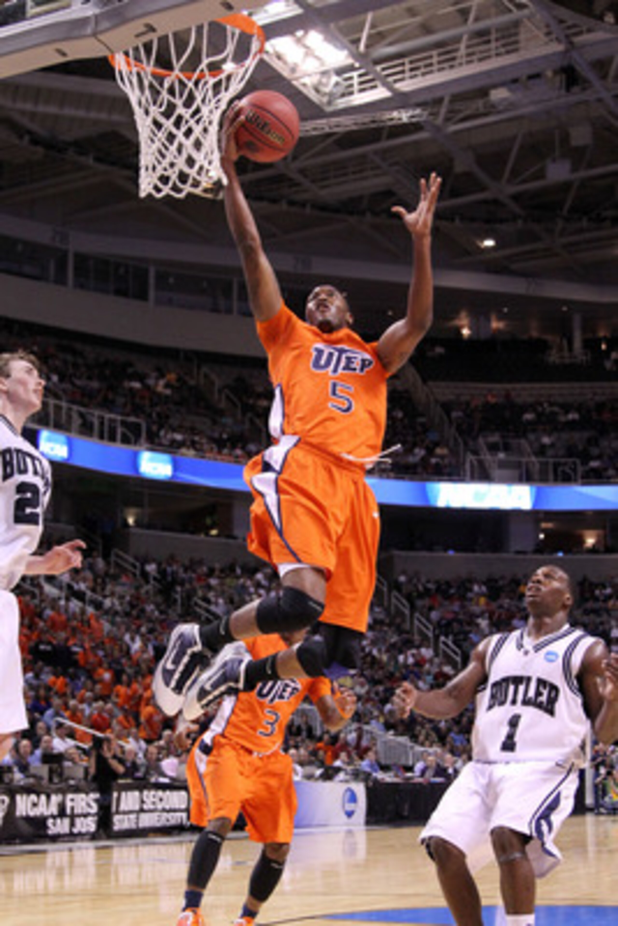 SAN JOSE, CA - MARCH 18:  Guard Julyan Stone #5 of the UTEP Miners takes a shot against the Butler Bulldogs during the first round of the 2010 NCAA men's basketball tournament at HP Pavilion on March 18, 2010 in San Jose, California.  (Photo by Jed Jacobs