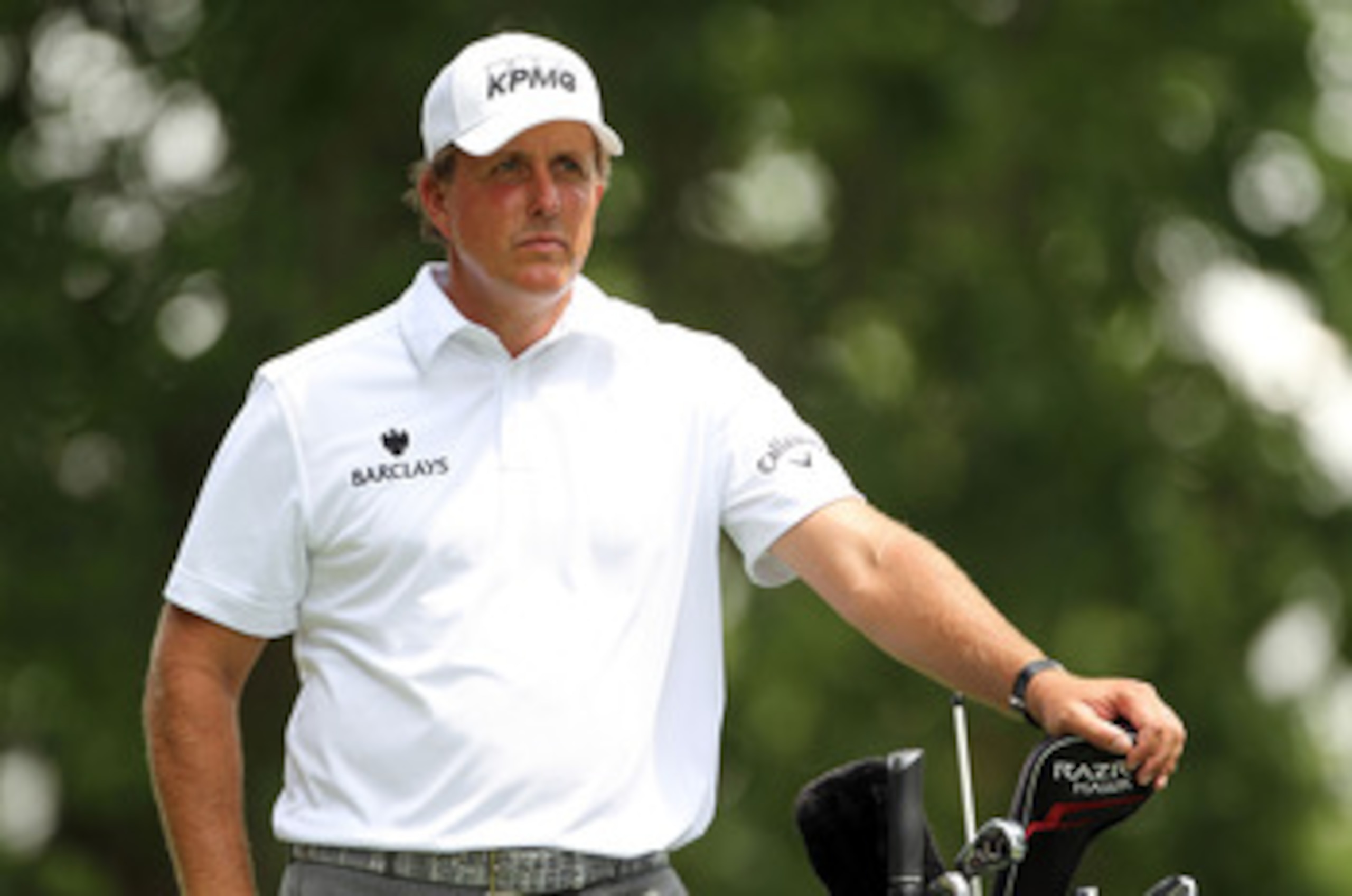 BETHESDA, MD - JUNE 18:  Phil Mickelson waits on the eighth hole during the third round of the 111th U.S. Open at Congressional Country Club on June 18, 2011 in Bethesda, Maryland.  (Photo by Jamie Squire/Getty Images)