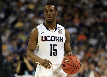 HOUSTON, TX - APRIL 02:  Kemba Walker #15 of the Connecticut Huskies handles the ball against the Kentucky Wildcats during the National Semifinal game of the 2011 NCAA Division I Men's Basketball Championship at Reliant Stadium on April 2, 2011 in Houston