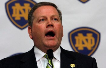 SOUTH BEND, IN - DECEMBER 11: Brian Kelly attends a press conference where he was named new football head coach at Notre Dame University on December 11, 2009 in South Bend, Indiana.  Kelly most recently led the University of Cincinnati to two consecutive