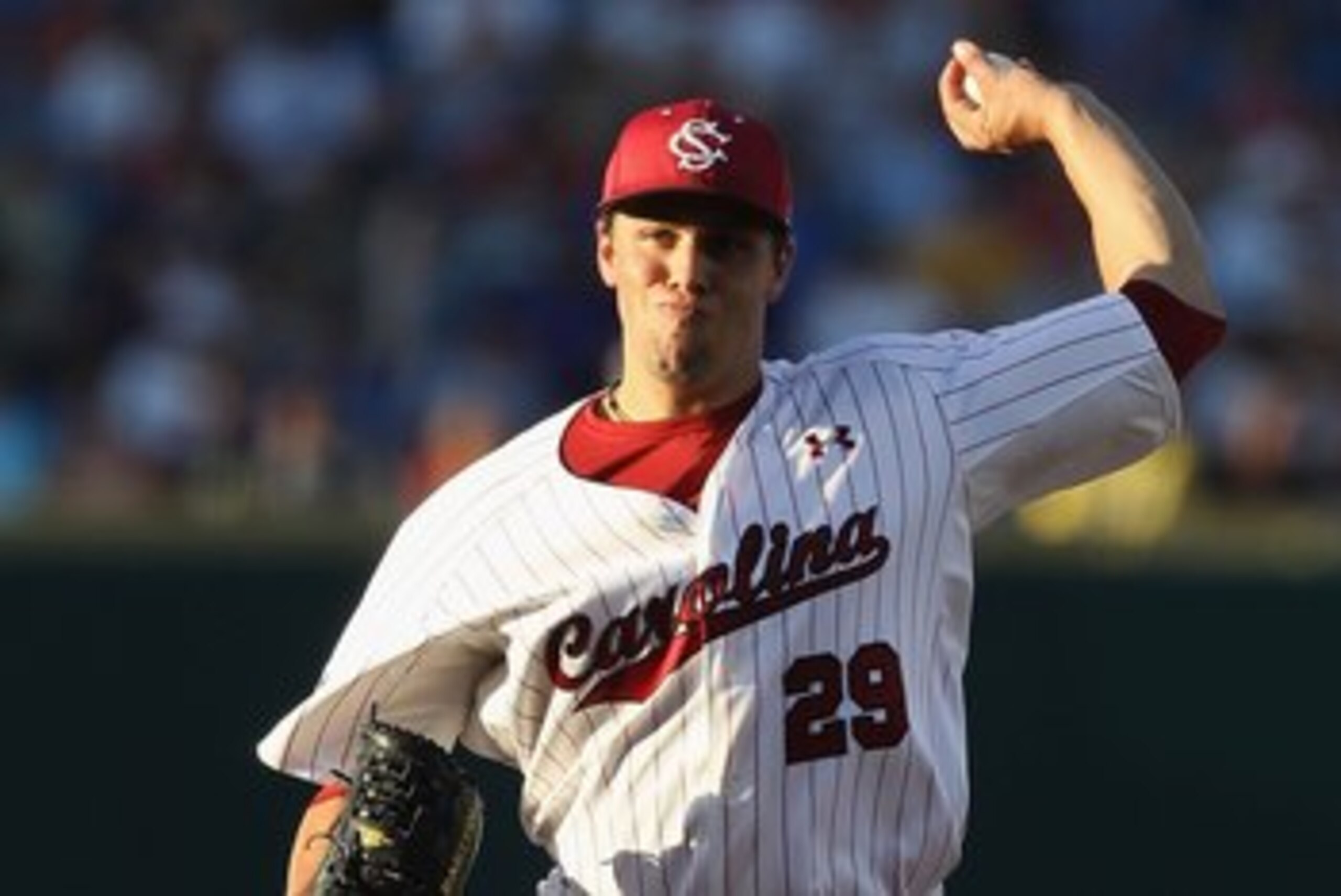 OMAHA, NE - JUNE 29:  Starting pitcher Michael Roth #29 of the South Carolina Gamecocks pitches against the UCLA Bruins during game 2 of the men's 2010 NCAA College Baseball World Series at Rosenblatt Stadium on June 29, 2010 in Omaha, Nebraska. The Gamec