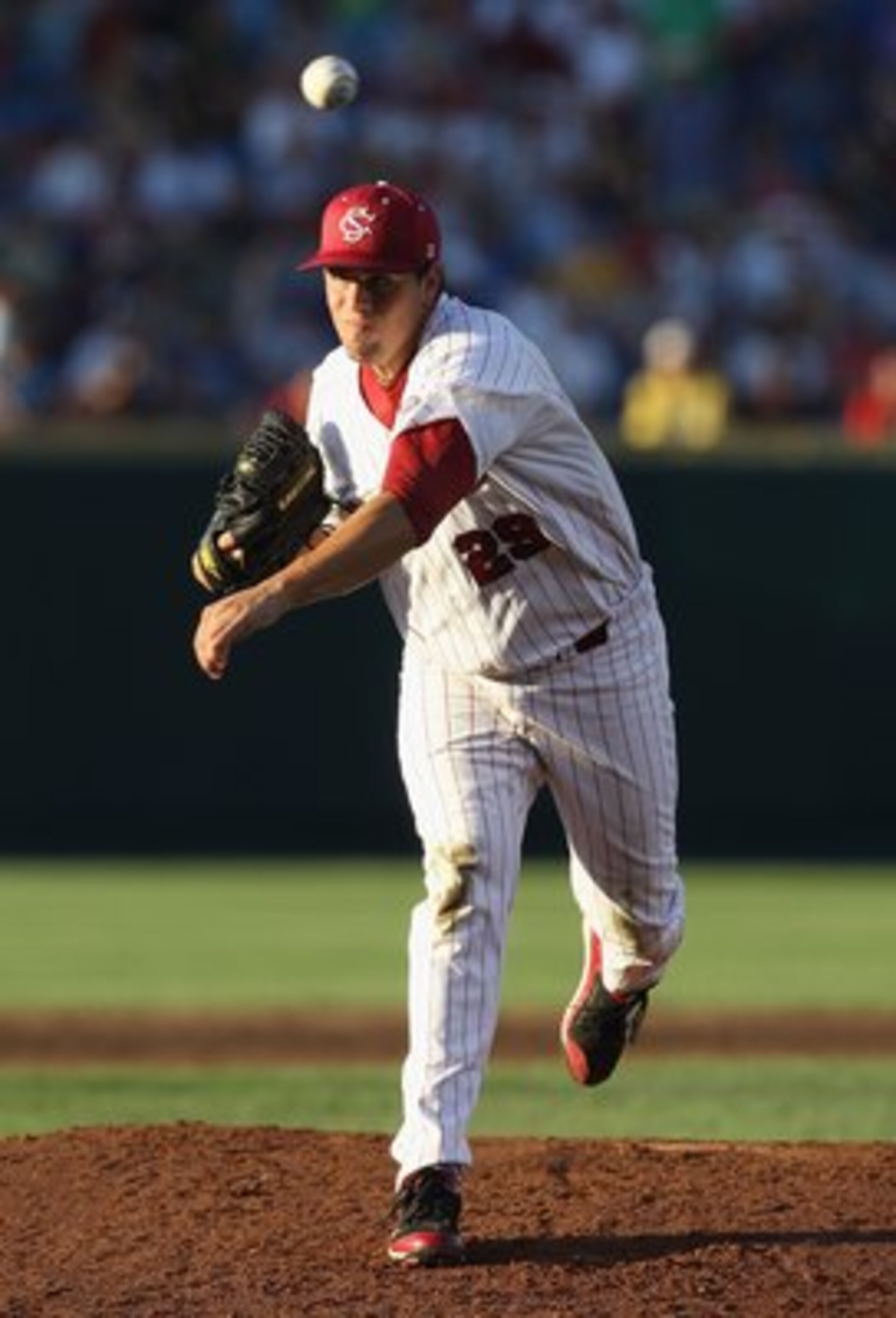 OMAHA, NE - JUNE 29:  Starting pitcher Michael Roth #29 of the South Carolina Gamecocks pitches against the UCLA Bruins during game 2 of the men's 2010 NCAA College Baseball World Series at Rosenblatt Stadium on June 29, 2010 in Omaha, Nebraska. The Gamec