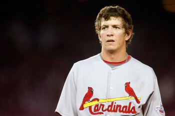 LOS ANGELES, CA - OCTOBER 07:  Cody Rasmus #28 of the St. Louis Cardinals looks on against the Los Angeles Dodgers in Game One of the NLDS during the 2009 MLB Playoffs at Dodger Stadium on October 7, 2009 in Los Angeles, California.  (Photo by Jeff Gross/