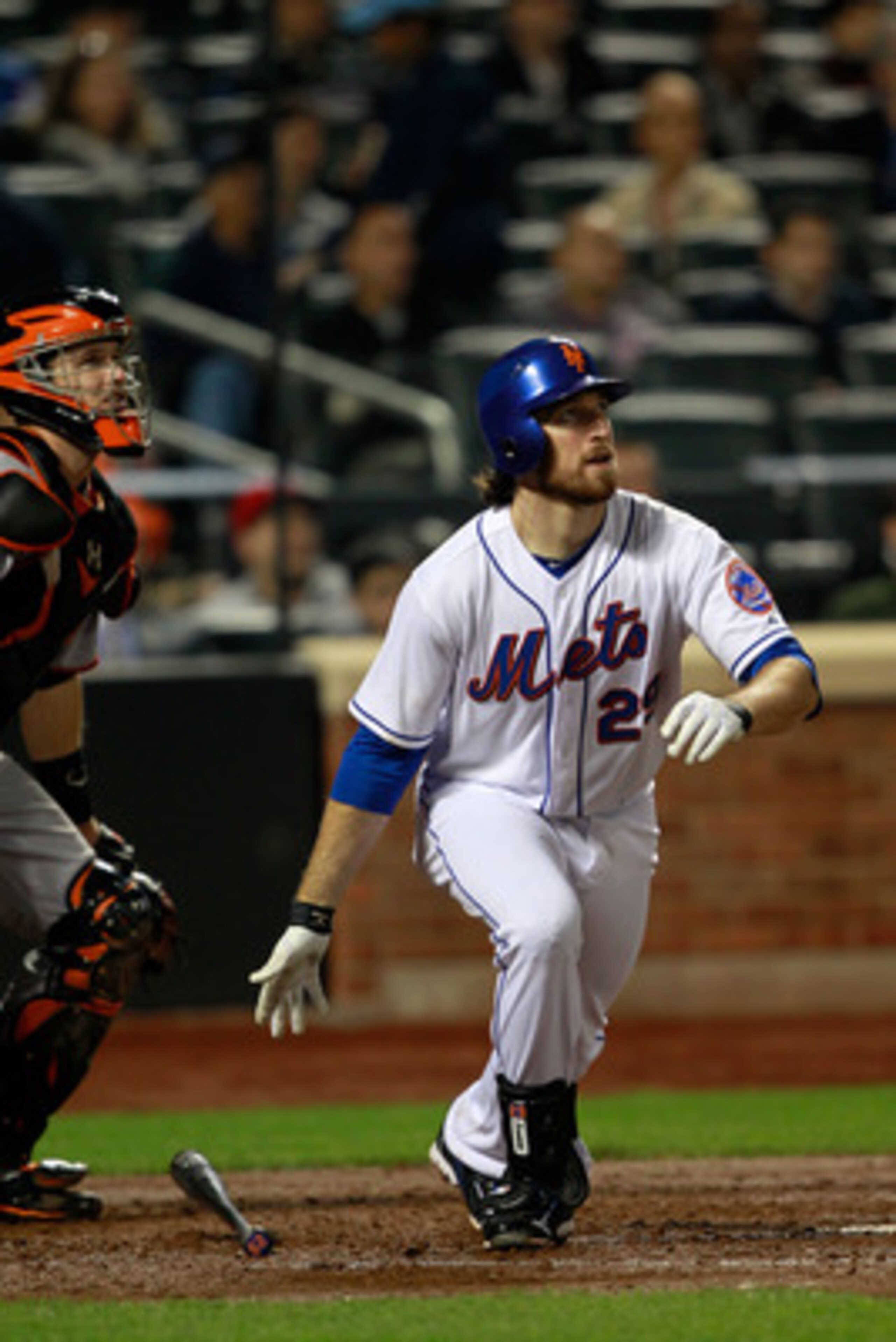 NEW YORK, NY - MAY 03:  Ike Davis #29 of the New York Mets hits a two run homer on a line drive to right field in the bottom of the third inning against the San Francisco Giants at Citi Field on May 3, 2011 in the Flushing neighborhood of the Queens borou