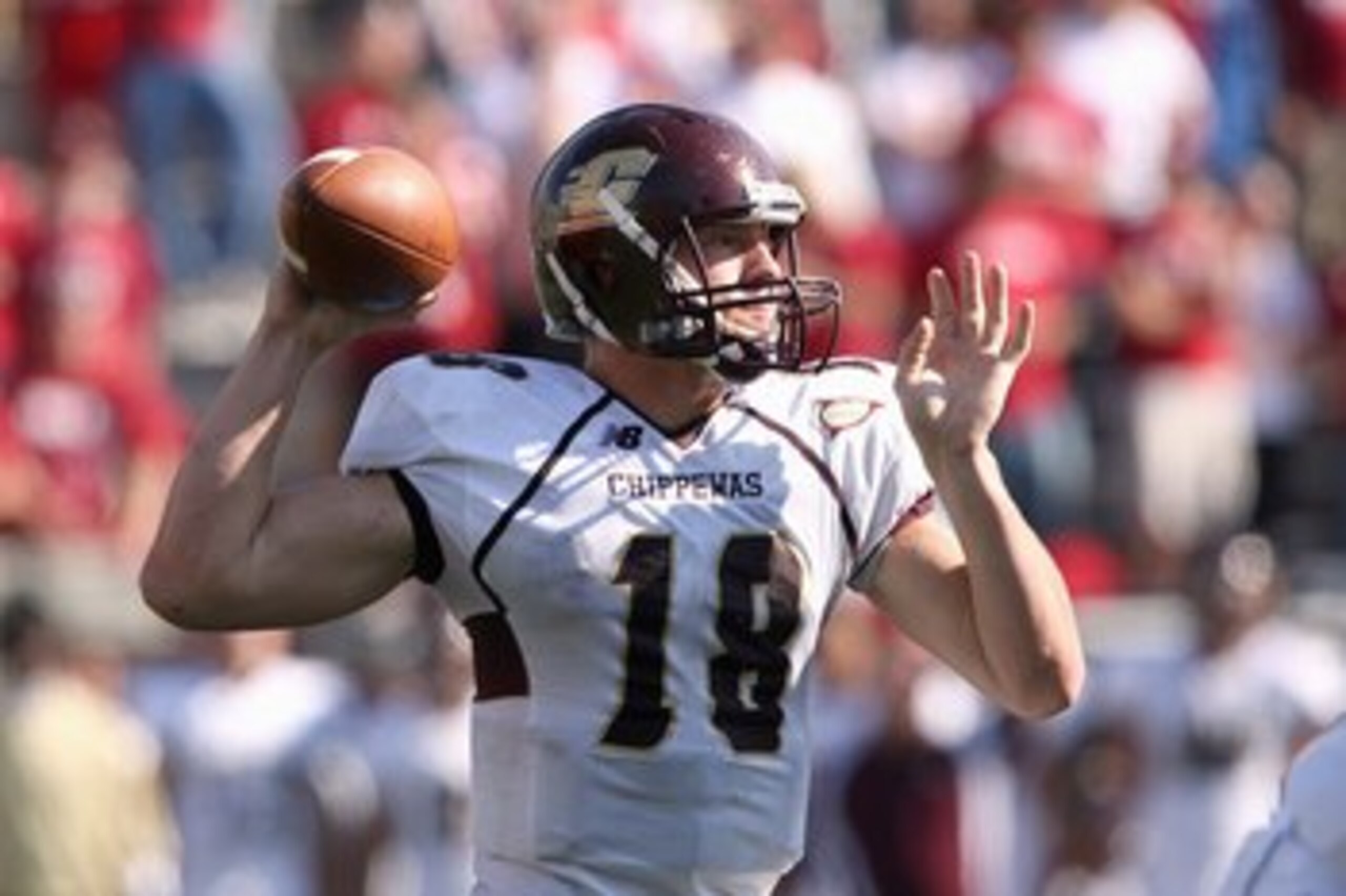 BLOOMINGTON, IN - NOVEMBER 01:  Quarterback Brian Brunner #18 of the Central Michigan Chippewas passes the ball during the game against the Indiana Hooisers at Memorial Stadium on November 1, 2008 in Bloomington, Indiana.  (Photo by Andy Lyons/Getty Image