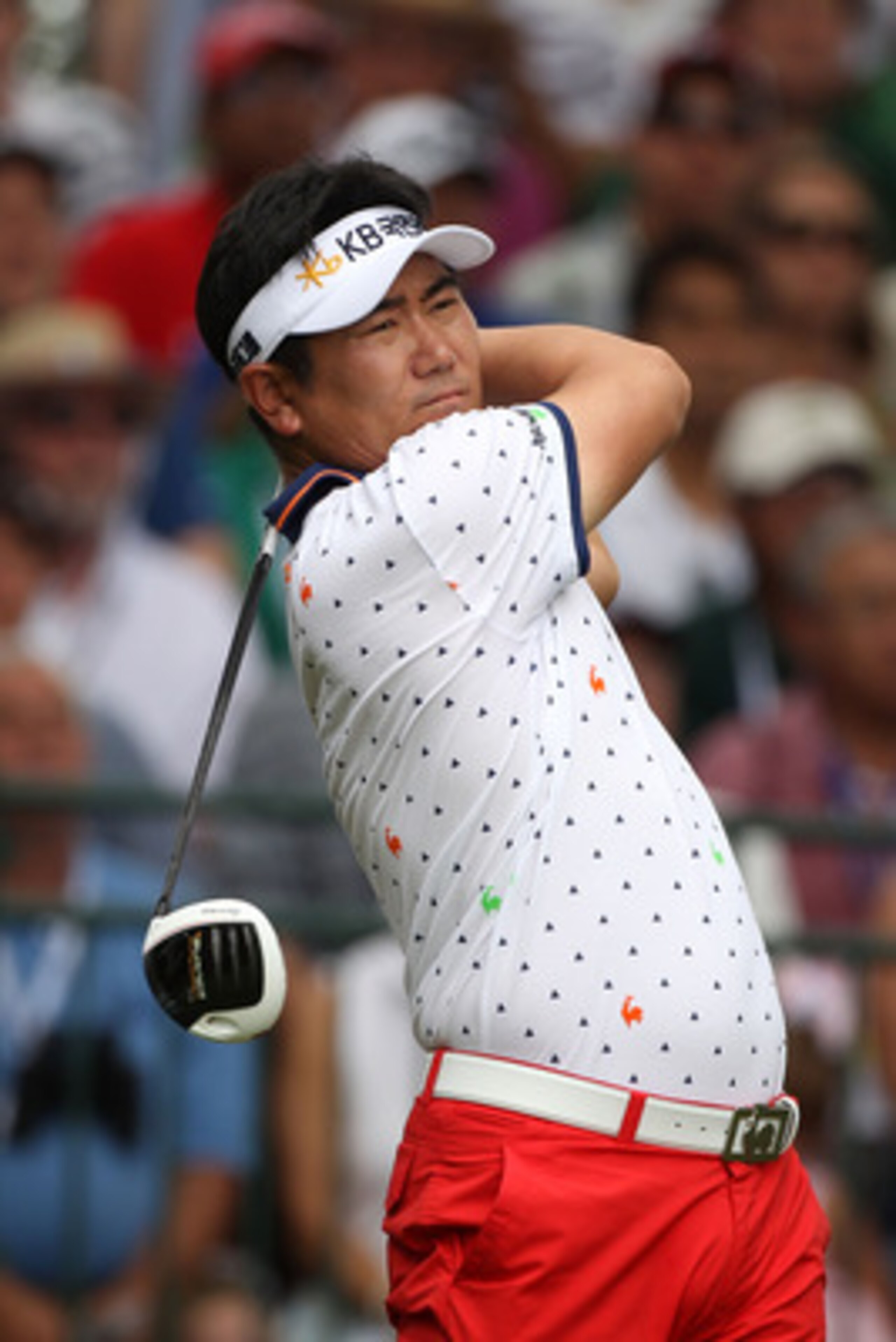 BETHESDA, MD - JUNE 19:  Y.E. Yang of South Korea watches his tee shot on the first hole during the final round of the 111th U.S. Open at Congressional Country Club on June 19, 2011 in Bethesda, Maryland.  (Photo by Andrew Redington/Getty Images)