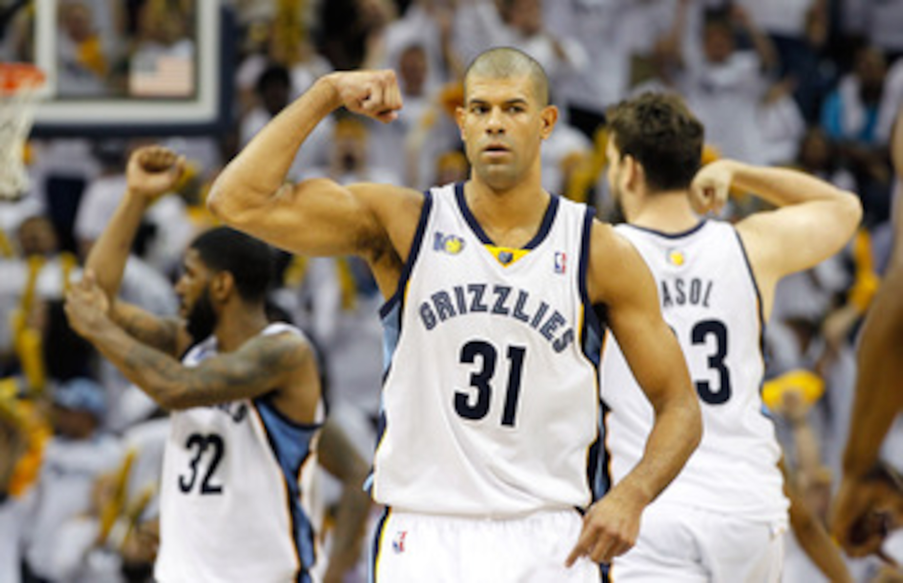 MEMPHIS, TN - MAY 13: Shane Battier #31 of the Memphis Grizzlies calls a defensive play against the Oklahoma City Thunder in Game Six of the Western Conference Semifinals in the 2011 NBA Playoffs at FedExForum on May 13, 2011 in Memphis, Tennessee. NOTE MEMPHIS, TN - MAY 13: Shane Battier #31 of the Memphis Grizzlies calls a defensive play against the Oklahoma City Thunder in Game Six of the Western Conference Semifinals in the 2011 NBA Playoffs at FedExForum on May 13, 2011 in Memphis, Tennessee. NOTE