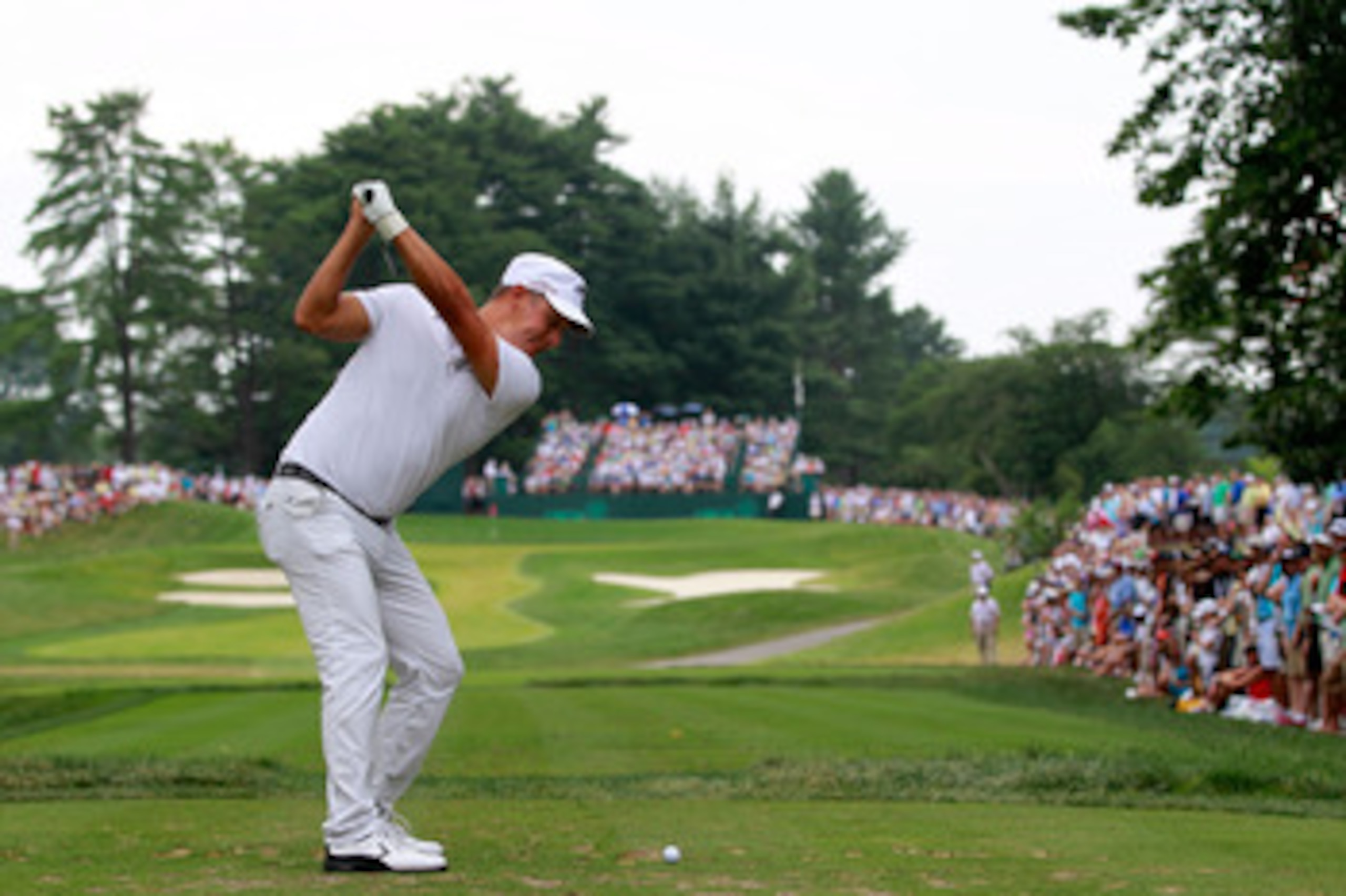 BETHESDA, MD - JUNE 19:  Fredrik Jacobson of Sweden watches his tee shot on the seventh hole during the final round of the 111th U.S. Open at Congressional Country Club on June 19, 2011 in Bethesda, Maryland.  (Photo by Chris Trotman/Getty Images)