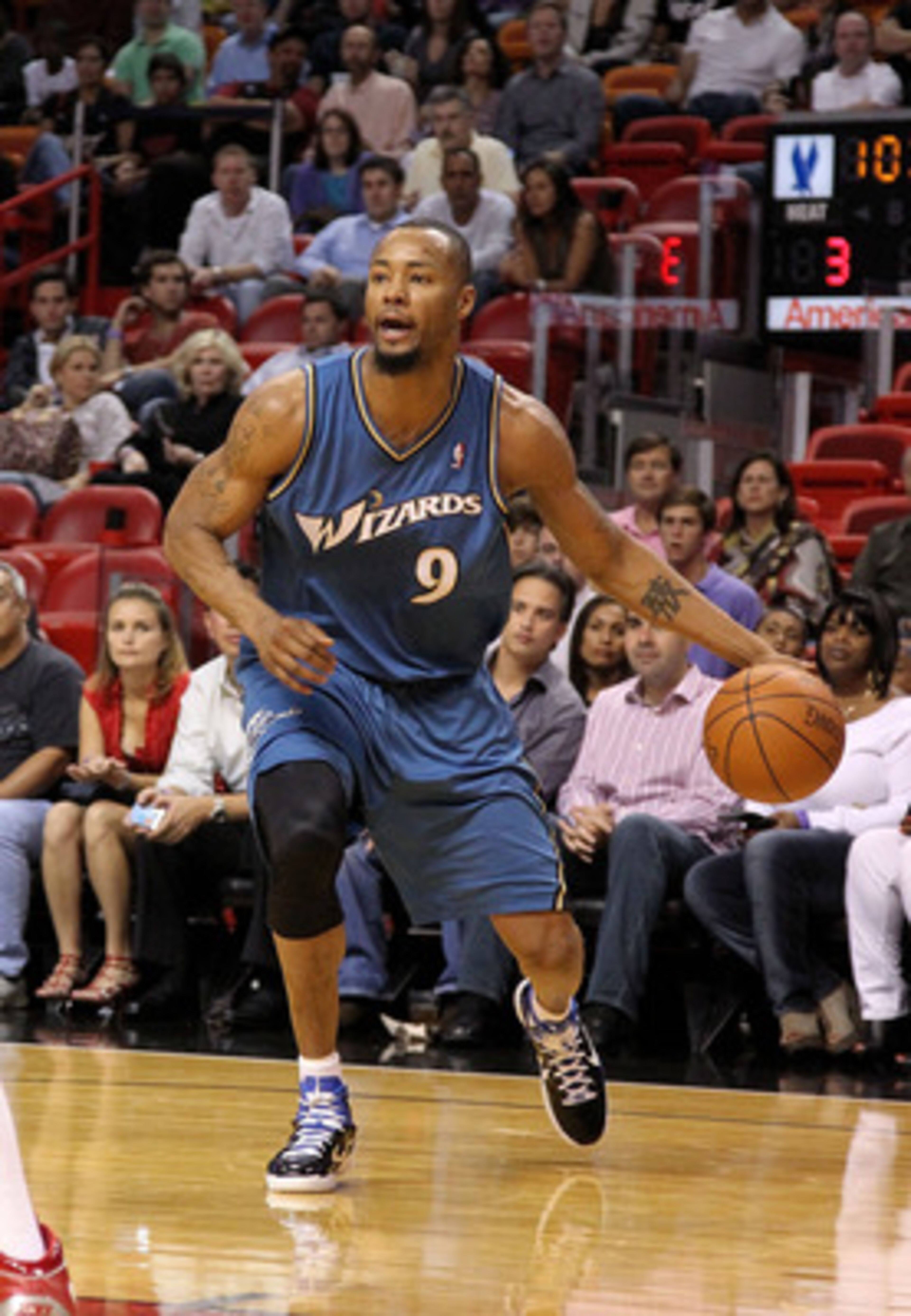 MIAMI, FL - FEBRUARY 25:  Rashard Lewis #9 of the  Washington Wizards handles the ball against the Miami Heat  at American Airlines Arena on February 25, 2011 in Miami, Florida. NOTE TO USER: User expressly acknowledges and agrees that, by downloading and