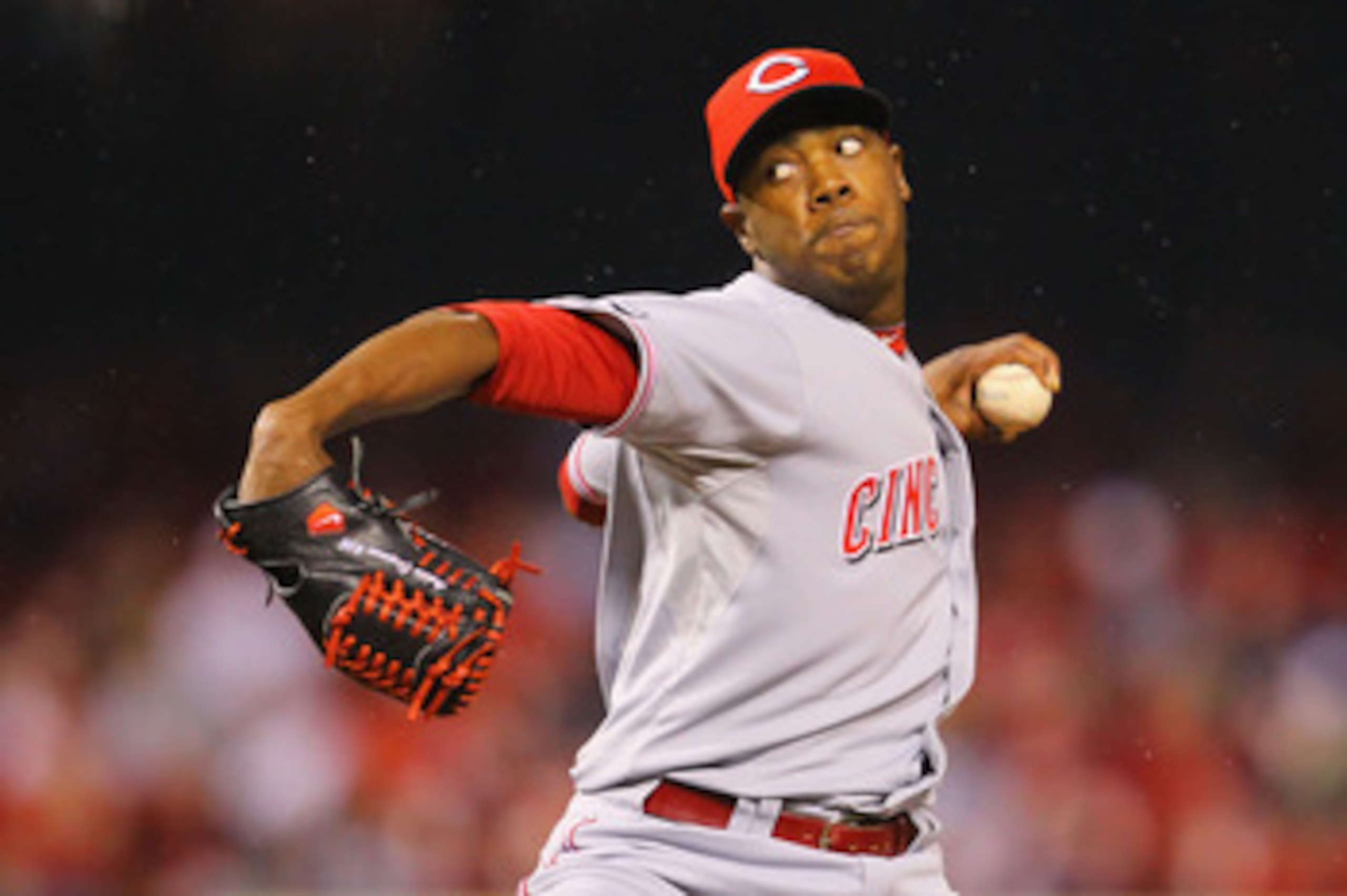 ST. LOUIS, MO - APRIL 24: Reliever Aroldis Chapman #54 of the Cincinnati Reds pitches against the St. Louis Cardinals at Busch Stadium on April 24, 2011 in St. Louis, Missouri.  (Photo by Dilip Vishwanat/Getty Images)
