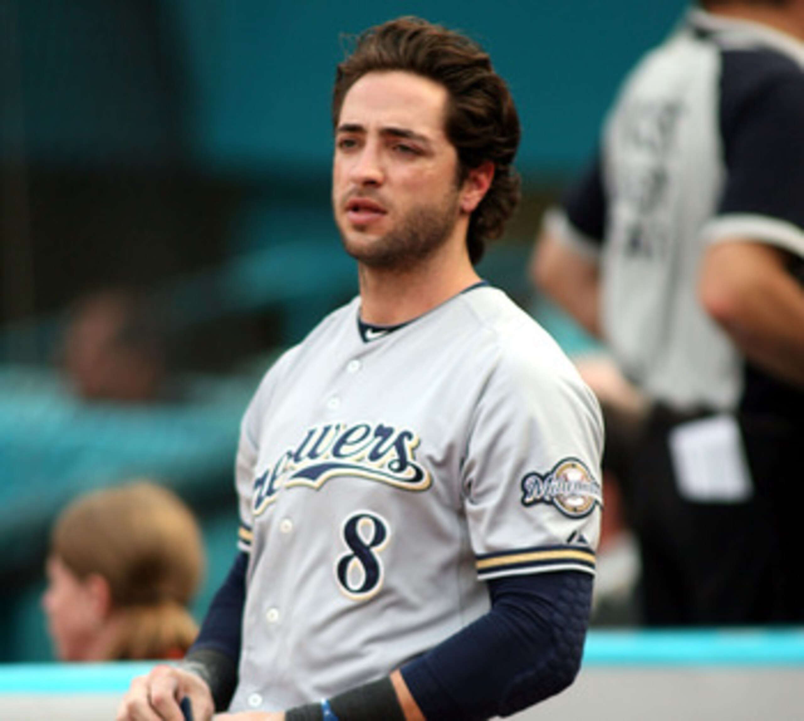 MIAMI GARDENS, FL - JUNE 06:  Ryan Braun #8 of the Milwaukee Brewers stands on deck against the Florida Marlins at Sun Life Stadium on June 6, 2011 in Miami Gardens, Florida.  (Photo by Marc Serota/Getty Images)