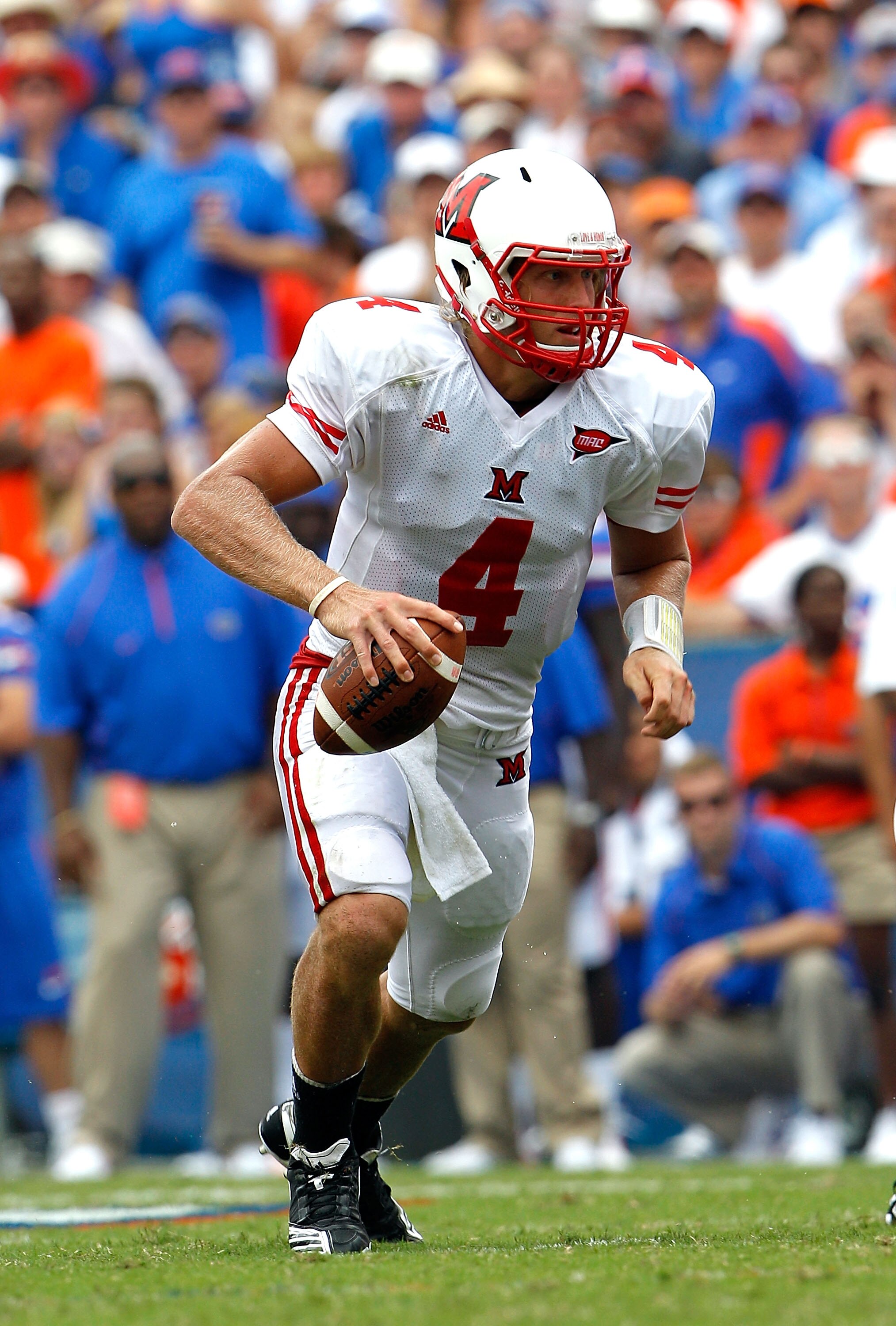 GAINESVILLE, FL - SEPTEMBER 04:  Quarterback Zac Dysert #4 of the Miami University RedHawks attempts a pass against the Florida Gators at Ben Hill Griffin Stadium on September 4, 2010 in Gainesville, Florida.  (Photo by Sam Greenwood/Getty Images)
