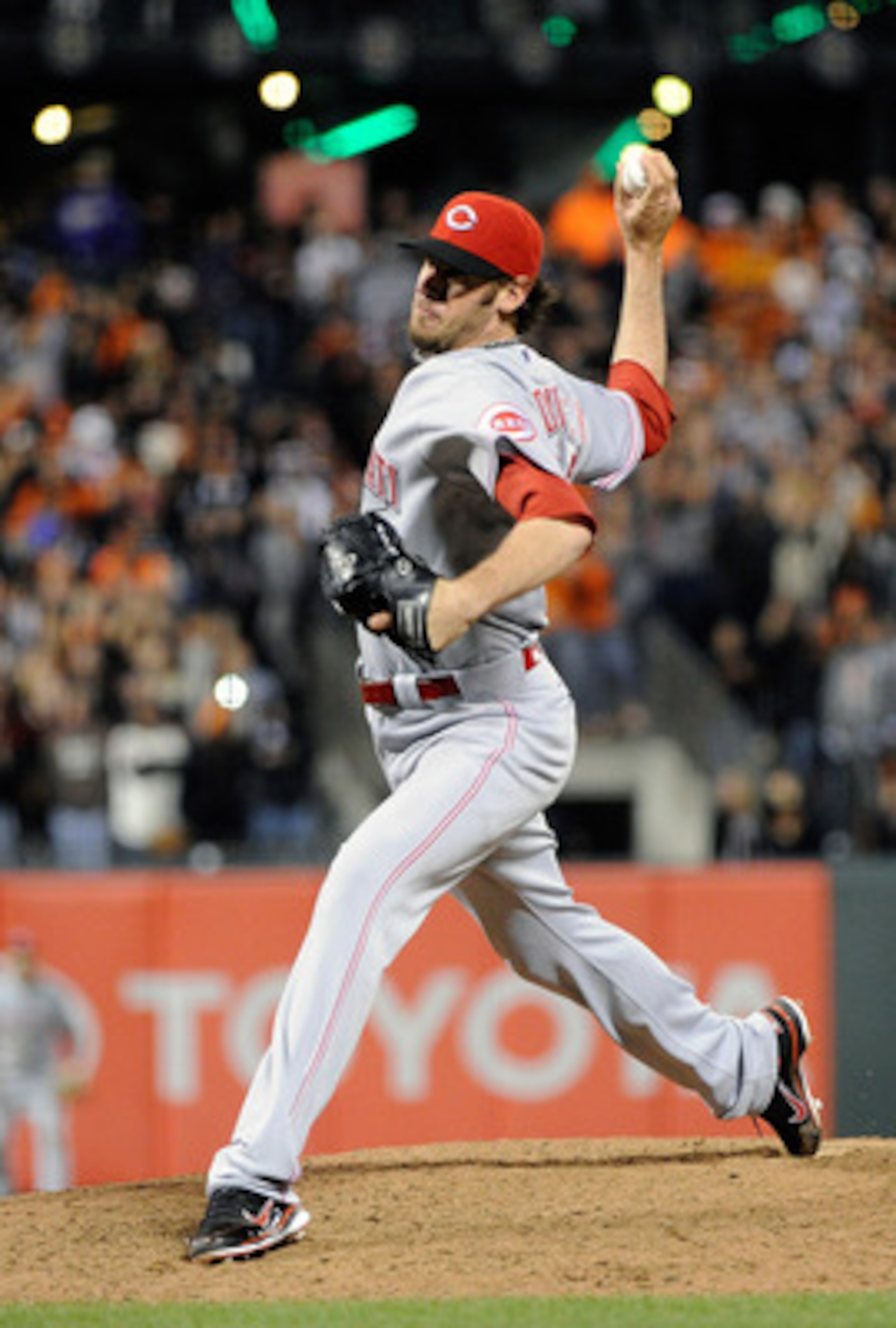 SAN FRANCISCO, CA - JUNE 10: Logan Ondrusek #66 of the Cincinnati Reds pitches against the San Francisco Giants in the ninth inning during a MLB baseball game June 10, 2011 at AT&T Park in San Francisco, California. The Giants won the game 3-2. (Photo by