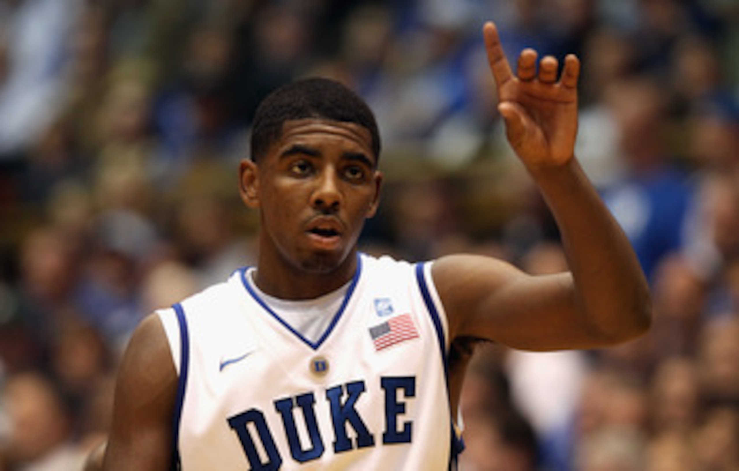 DURHAM, NC - DECEMBER 01:  Kyrie Irving #1 of the Duke Blue Devils watches on during their game against the Michigan State Spartans at Cameron Indoor Stadium on December 1, 2010 in Durham, North Carolina.  (Photo by Streeter Lecka/Getty Images)