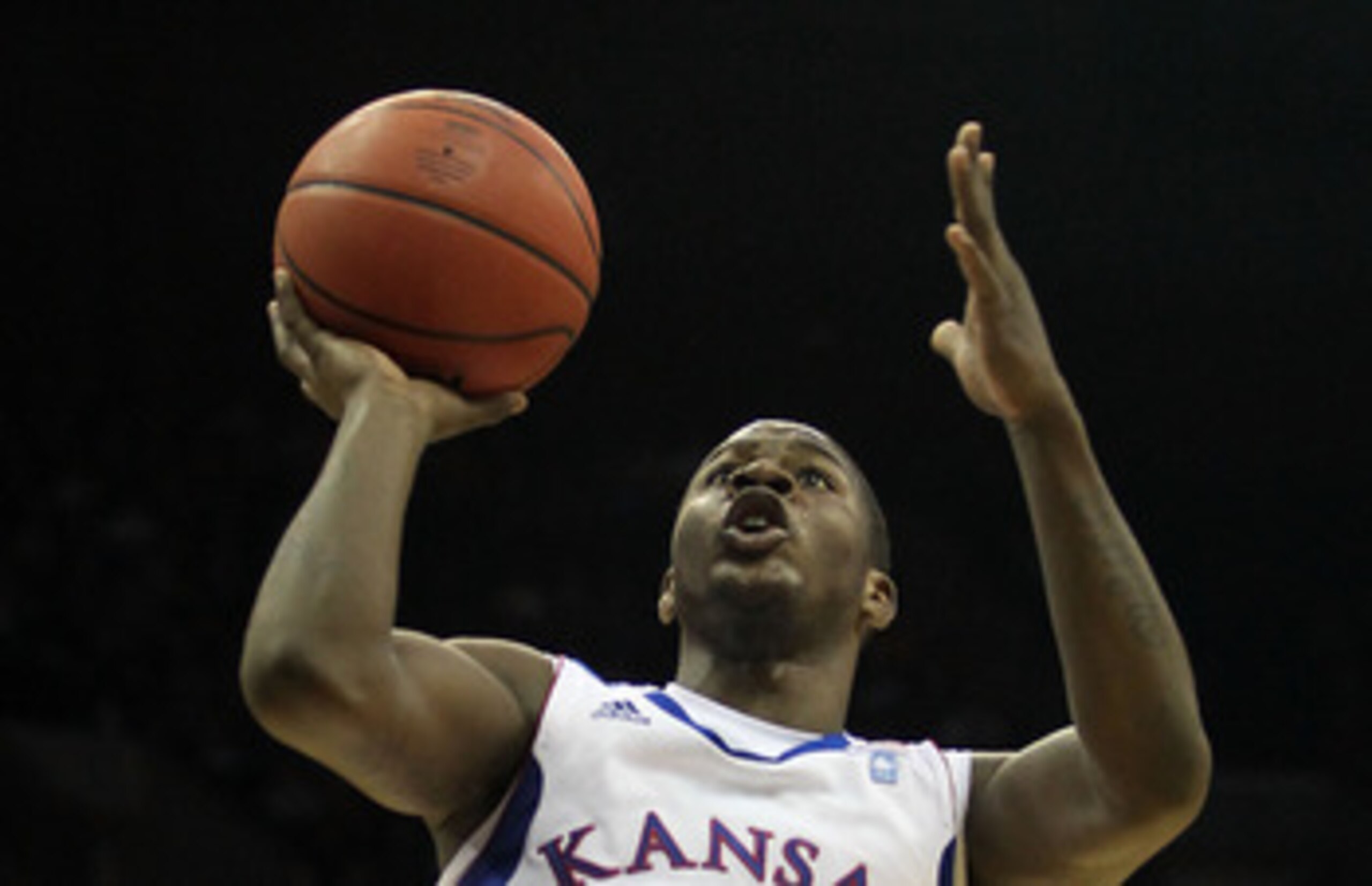 TULSA, OK - MARCH 18:  Josh Selby #32 of the Kansas Jayhawks goes up for a shot against the Boston University Terriers during the second round of the 2011 NCAA men's basketball tournament at BOK Center on March 18, 2011 in Tulsa, Oklahoma.  (Photo by Rona