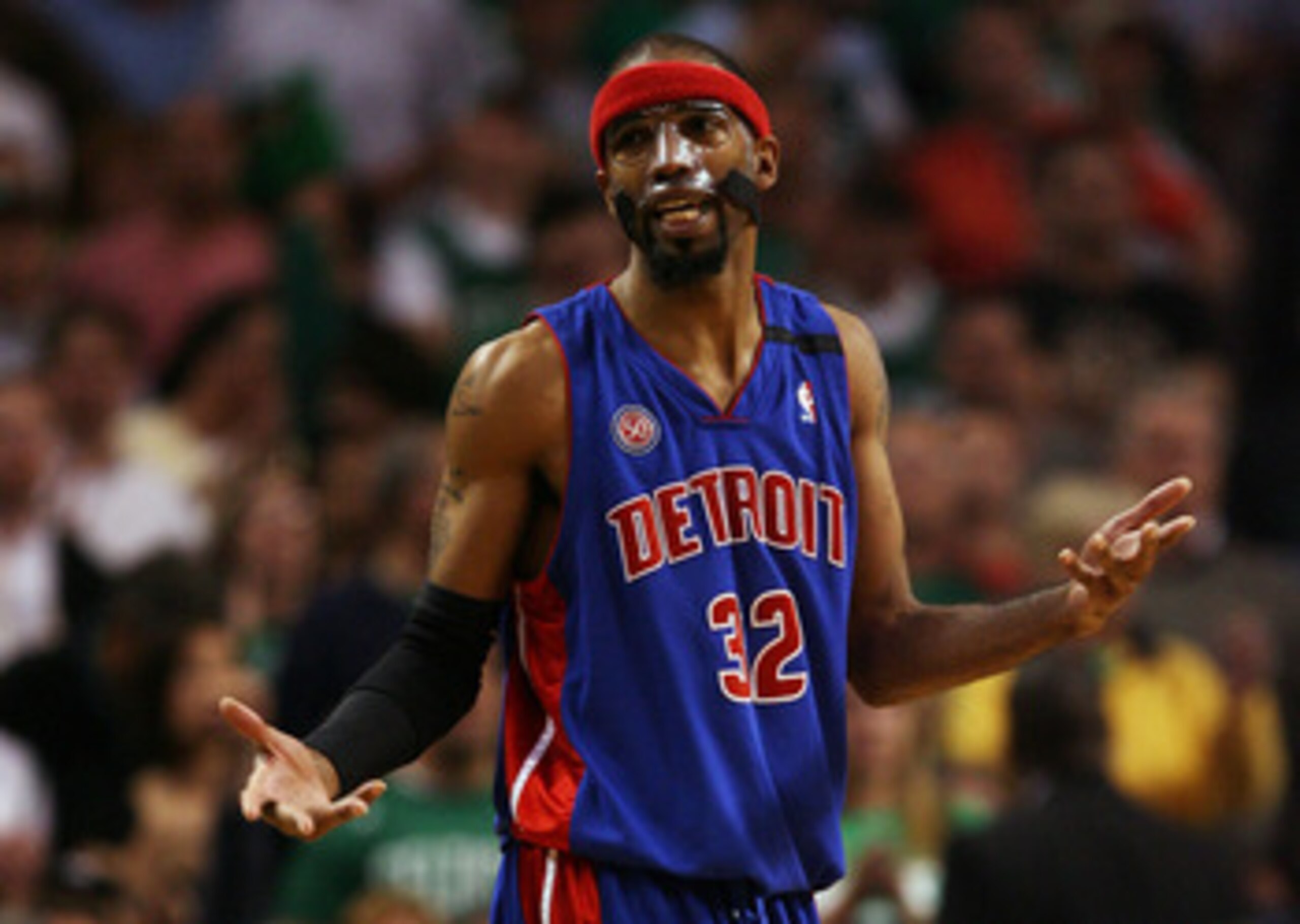 BOSTON - MAY 28:  Richard Hamilton #32 of the Detroit Pistons reacts after a play against the Boston Celtics during Game Five of the Eastern Conference finals during the 2008 NBA Playoffs at TD Banknorth Garden on May 28, 2008 in Boston, Massachusetts. NO