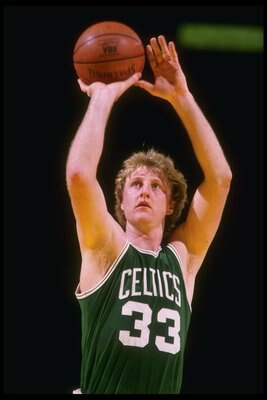 1985:  Boston Celtis forward Larry Bird shoots during game. Mandatory Credit: Allsport  /Allsport