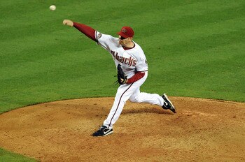 PHOENIX - JUNE 16:  J.J. Putz #40 of the Arizona Diamondbacks delivers a pitch against the San Francisco Giants at Chase Field on June 16, 2011 in Phoenix, Arizona.  (Photo by Norm Hall/Getty Images)