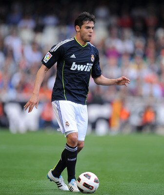 VALENCIA, SPAIN - APRIL 23:  Kaka of Real Madrid celebrates in action during the La Liga match between Valencia and Real Madrid at Estadio Mestalla on April 23, 2011 in Valencia, Spain.  (Photo by Denis Doyle/Getty Images)
