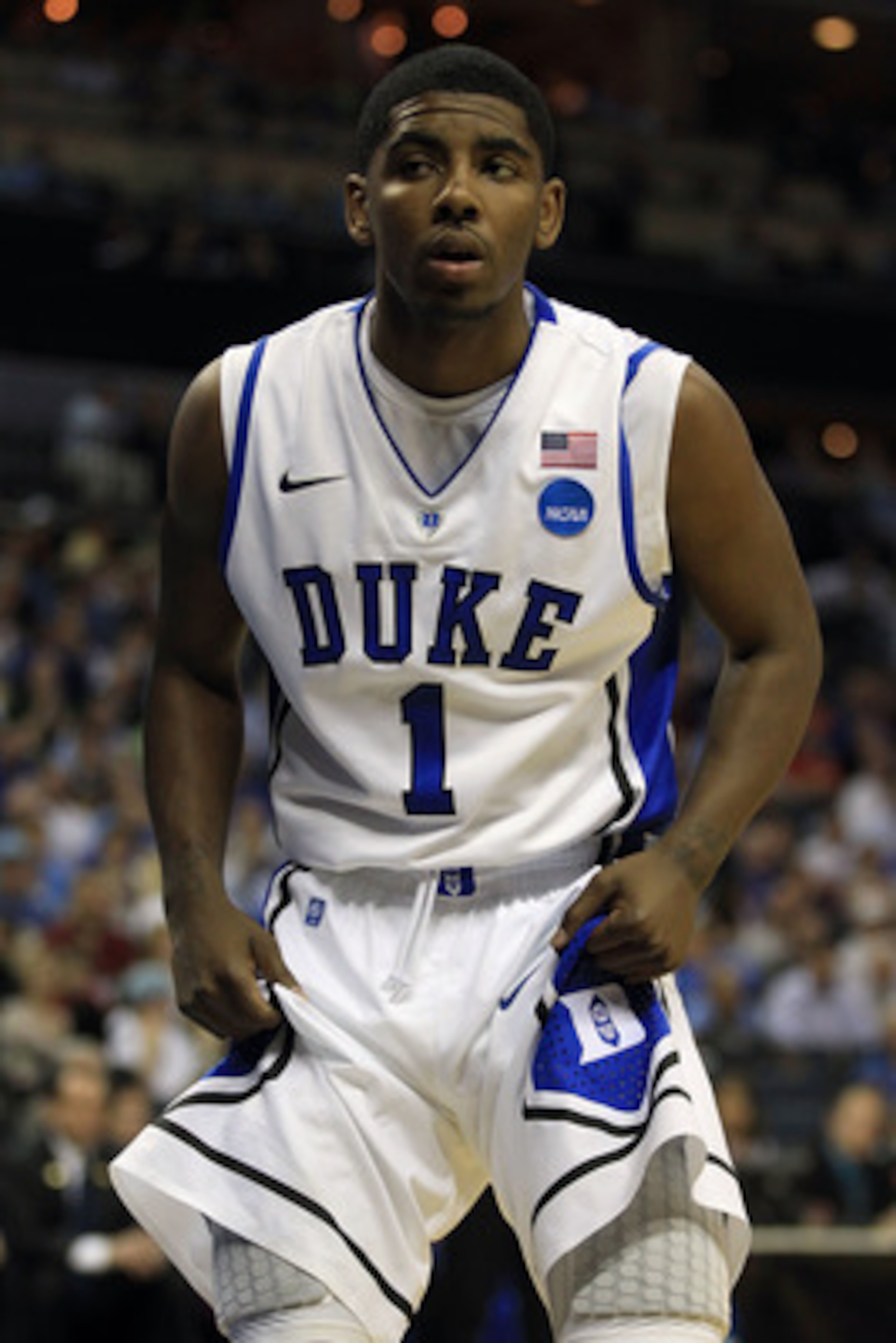 CHARLOTTE, NC - MARCH 20: Kyrie Irving #1 of the Duke Blue Devils looks on while taking on the Michigan Wolverines during the third round of the 2011 NCAA men's basketball tournament at Time Warner Cable Arena on March 20, 2011 in Charlotte, North Caroli CHARLOTTE, NC - MARCH 20: Kyrie Irving #1 of the Duke Blue Devils looks on while taking on the Michigan Wolverines during the third round of the 2011 NCAA men's basketball tournament at Time Warner Cable Arena on March 20, 2011 in Charlotte, North Caroli
