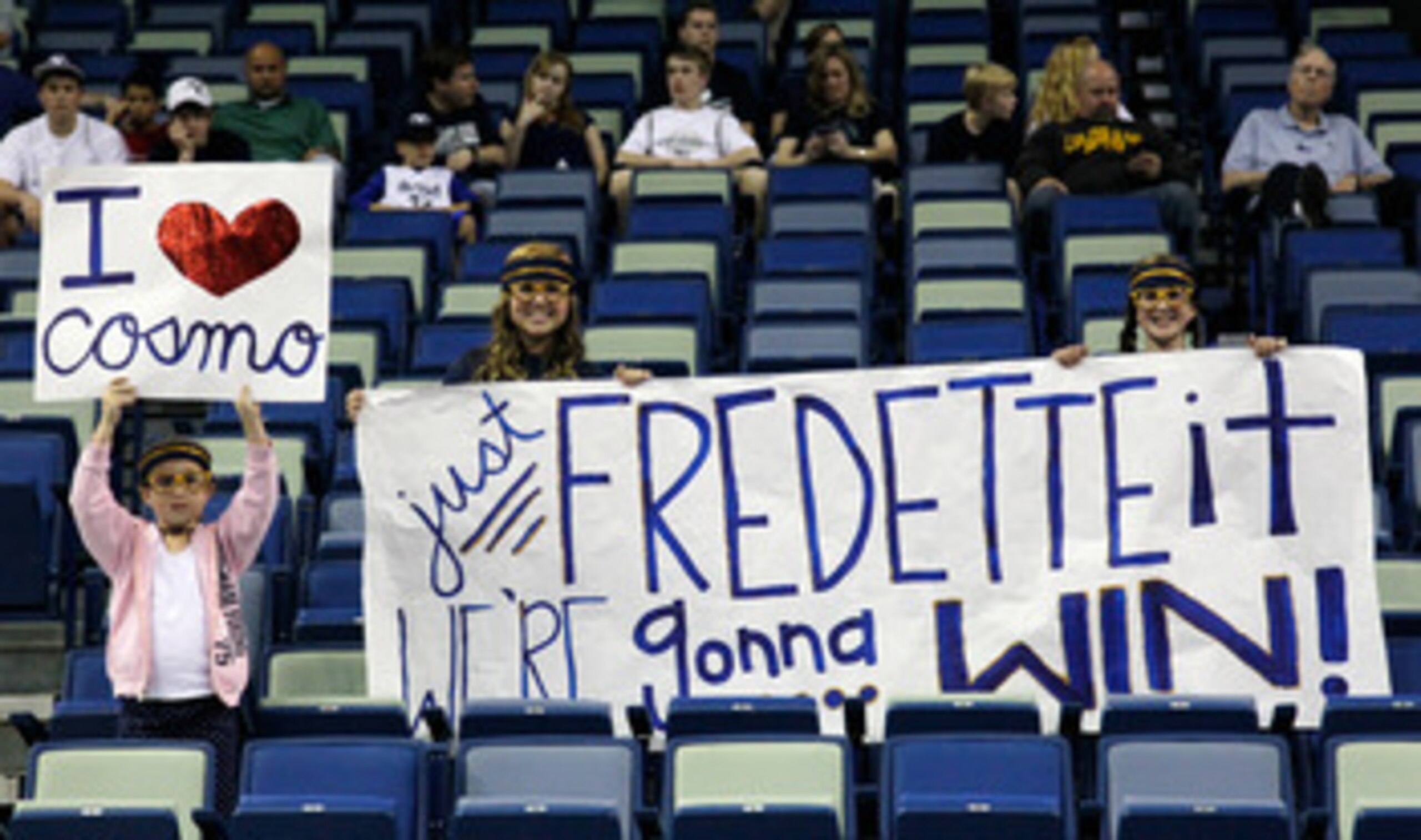 NEW ORLEANS, LA - MARCH 24: Fans of Jimmer Fredette #32 and the Brigham Young Cougars hold up a sign prior to their game against the Florida Gators in the Southeast regional of the 2011 NCAA men's basketball tournament at New Orleans Arena on March 24, 2 NEW ORLEANS, LA - MARCH 24: Fans of Jimmer Fredette #32 and the Brigham Young Cougars hold up a sign prior to their game against the Florida Gators in the Southeast regional of the 2011 NCAA men's basketball tournament at New Orleans Arena on March 24, 2