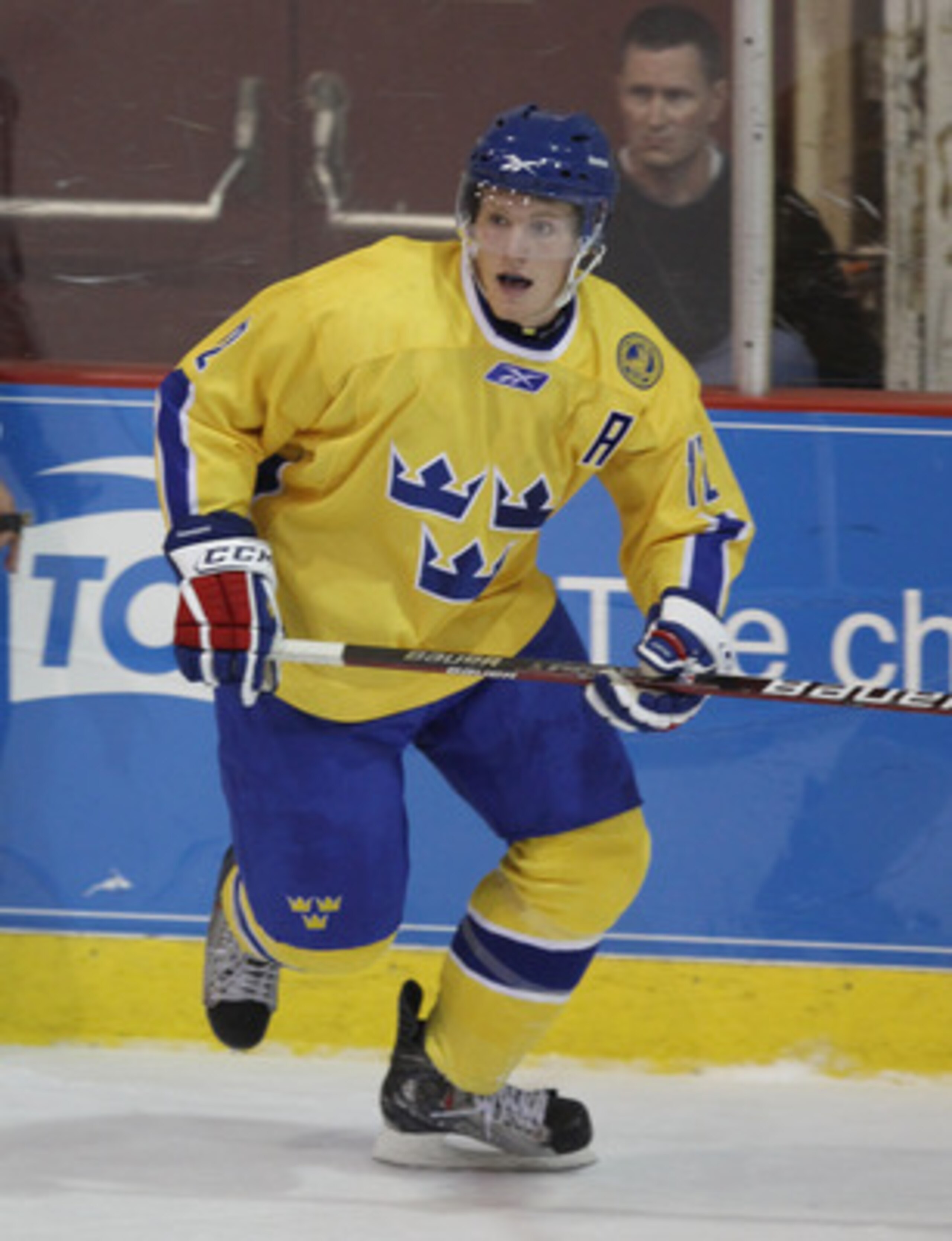 LAKE PLACID, NY - AUGUST 03:  Gabriel Landeskog #12 of Team Sweden skates against Team USA at the USA Hockey National Evaluation Camp on August 3, 2010 in Lake Placid, New York. Team USA defeated Team Sweden 6-3.  (Photo by Bruce Bennett/Getty Images)