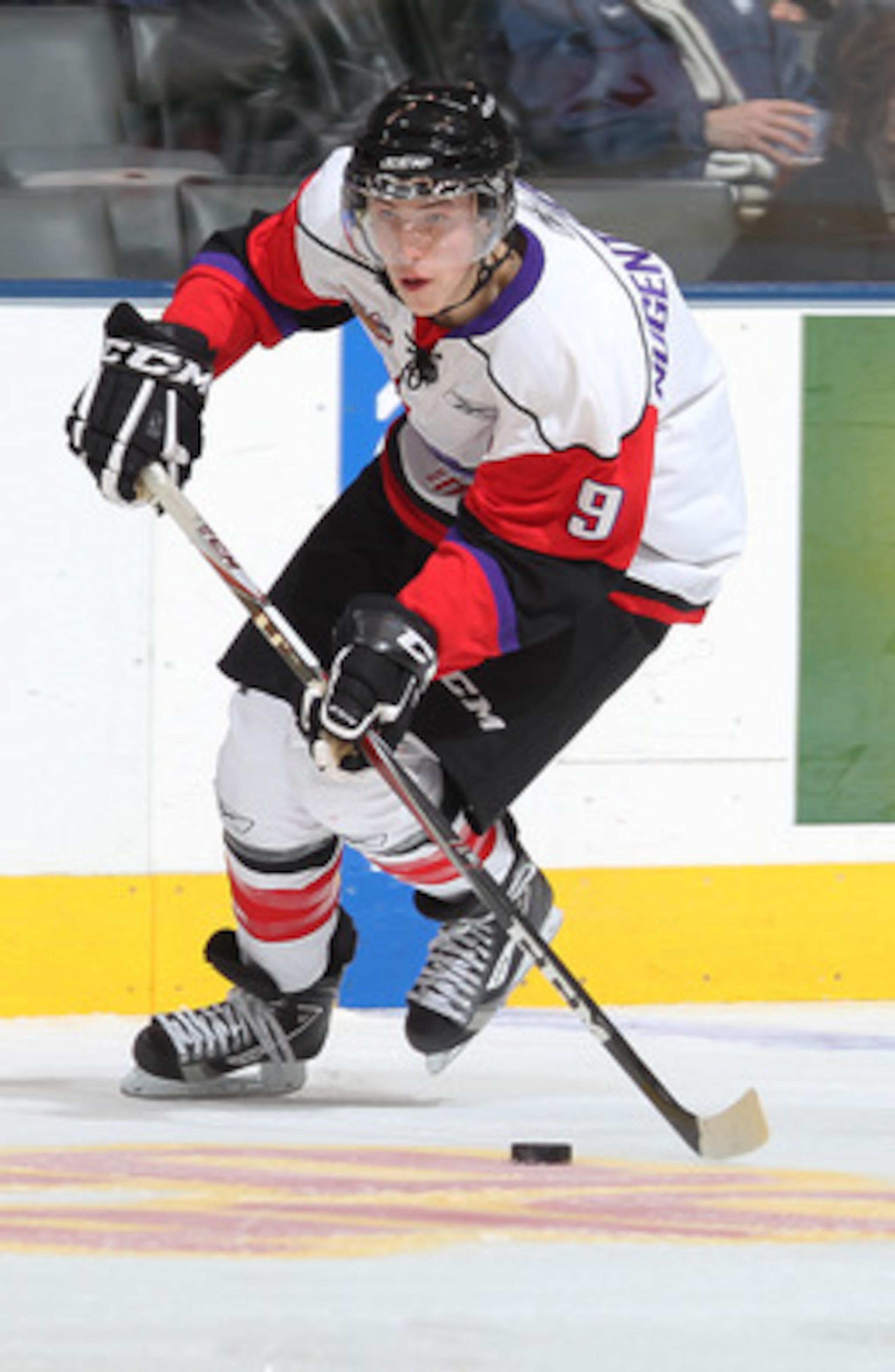 TORONTO, CAN - JANUARY 19:  Ryan Nugent-Hopkins #9 of Team Orr skates with the puck against Team Cherry in the 2011 Home Hardware Top Prospects game on January 19, 2011 at the Air Canada Centre in Toronto, Canada. Team Orr defeated Team Cherry 7-1. (Photo