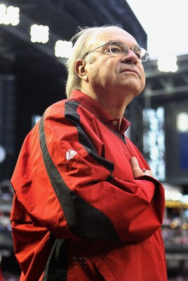 PHOENIX, AZ - APRIL 08:  Owner Ken Kendrick of the Arizona Diamondbacks stands attended for the National Anthem before the Major League Baseball home opening game against the Cincinnati Reds at Chase Field on April 8, 2011 in Phoenix, Arizona. The Diamond