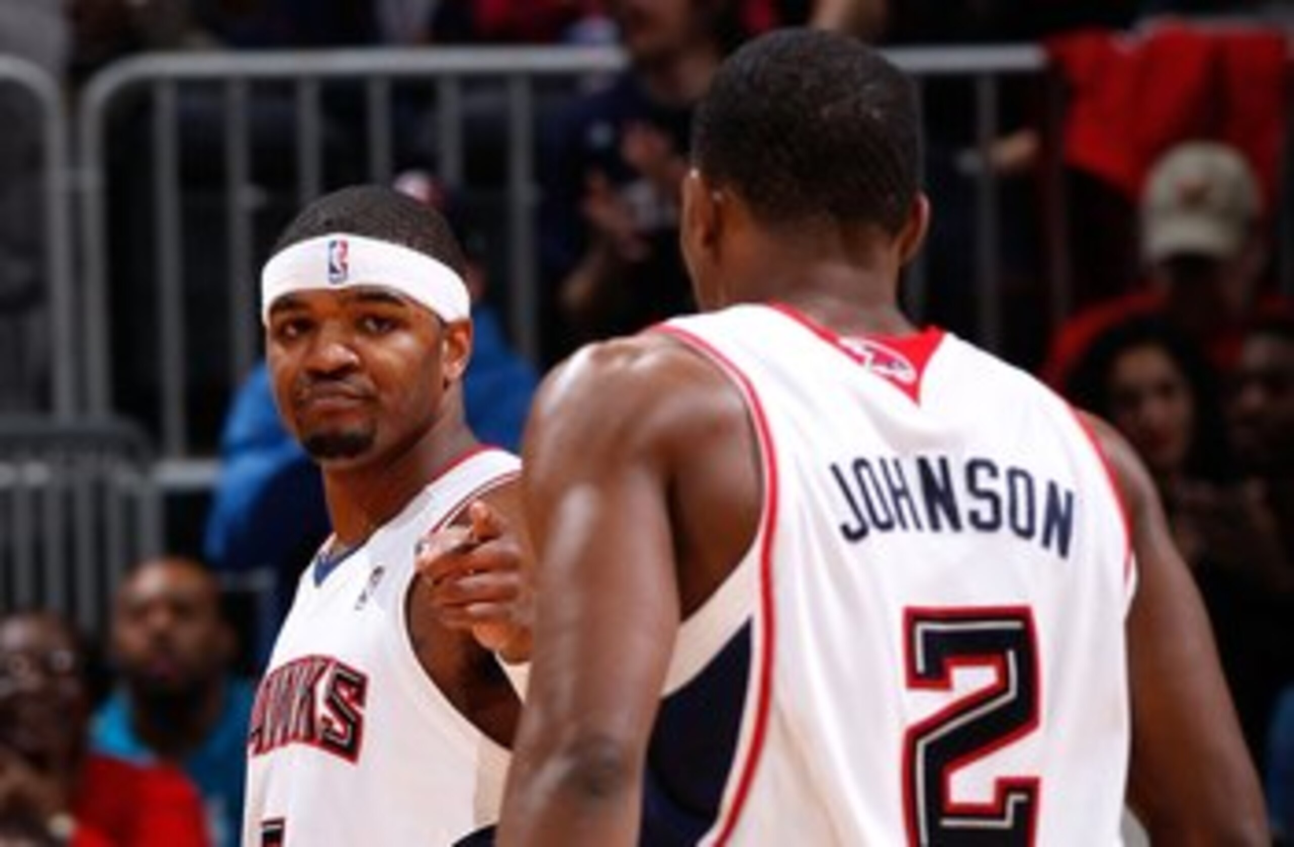 ATLANTA - JANUARY 15: Josh Smith #5 and Joe Johnson #2 of the Atlanta Hawks against the Phoenix Suns at Philips Arena on January 15, 2010 in Atlanta, Georgia. NOTE TO USER: User expressly acknowledges and agrees that, by downloading and/or using this Ph ATLANTA - JANUARY 15: Josh Smith #5 and Joe Johnson #2 of the Atlanta Hawks against the Phoenix Suns at Philips Arena on January 15, 2010 in Atlanta, Georgia. NOTE TO USER: User expressly acknowledges and agrees that, by downloading and/or using this Ph