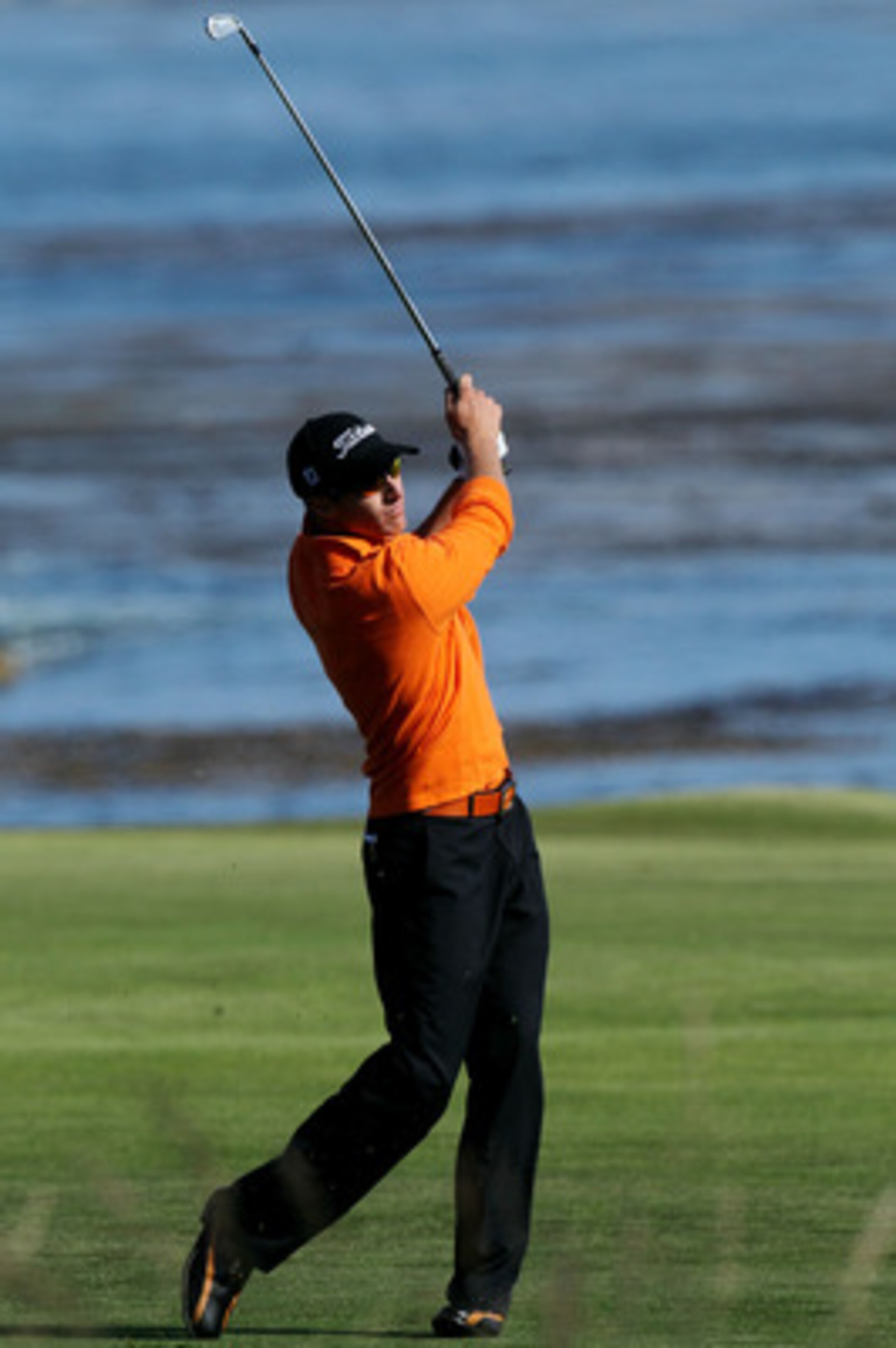 PEBBLE BEACH, CA - JUNE 17:  Amateur Morgan Hoffman hits his second shot on the 18th hole during the first round of the 110th U.S. Open at Pebble Beach Golf Links on June 17, 2010 in Pebble Beach, California.  (Photo by Stephen Dunn/Getty Images)