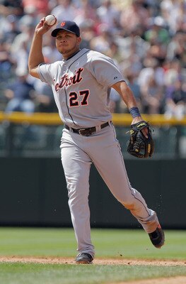 DENVER, CO - JUNE 19:  Shortstop Jhonny Peralta #27 of the Detroit Tigers throws out a runner against the Colorado Rockies at Coors Field on June 19, 2011 in Denver, Colorado. The Tigers defeated the Rockies 9-1.  (Photo by Doug Pensinger/Getty Images)