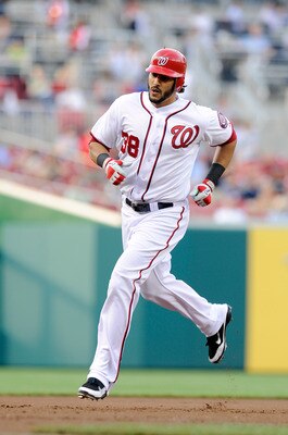WASHINGTON, DC - JUNE 15:  Michael Morse #38 of the Washington Nationals rounds the bases after hitting a home run in the second inning against the St. Louis Cardinals at Nationals Park on June 15, 2011 in Washington, DC.  (Photo by Greg Fiume/Getty Image
