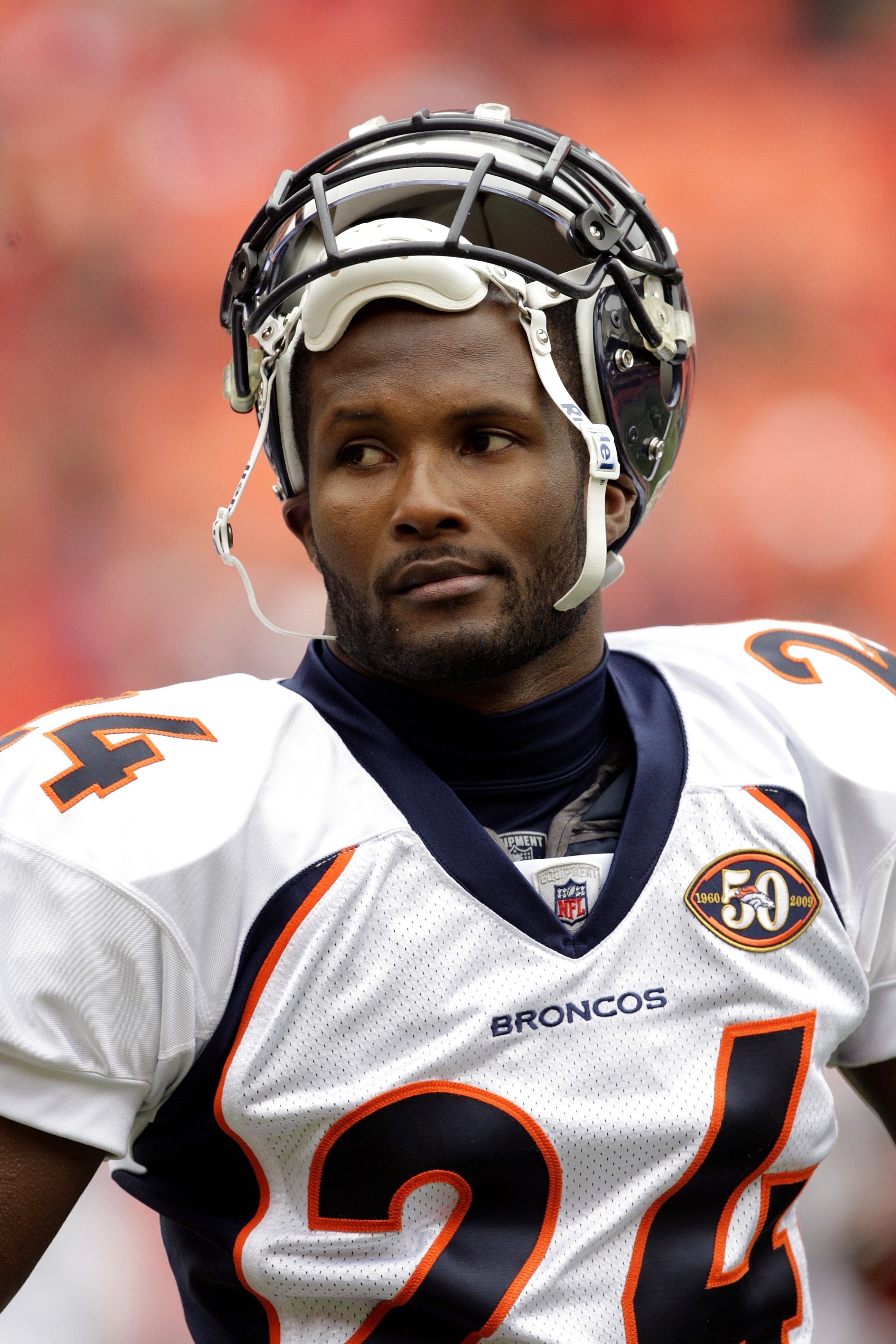 KANSAS CITY, MO - DECEMBER 6:  Champ Bailey #24 of the Denver Broncos looks on during warm-up prior to their NFL game against the Kansas City Chiefs on December 6, 2009 at Arrowhead Stadium in Kansas City, Missouri. The Broncos defeated the Chiefs 44-13.