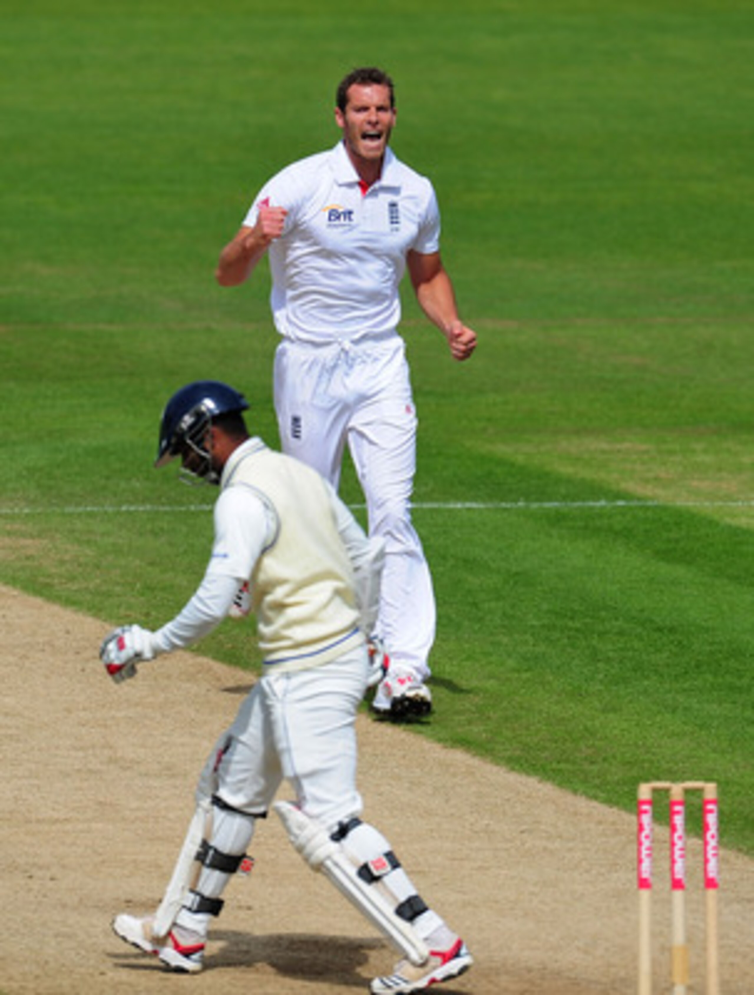 CARDIFF, WALES - MAY 30:  England bowler Chris Tremlett celebrates after taking the wicket of Sri Lanka batsman Tharanga Paranavitana during day five of the 1st npower test match between England and Sri Lanka at the Swalec Stadium on May 30, 2011 in Cardi