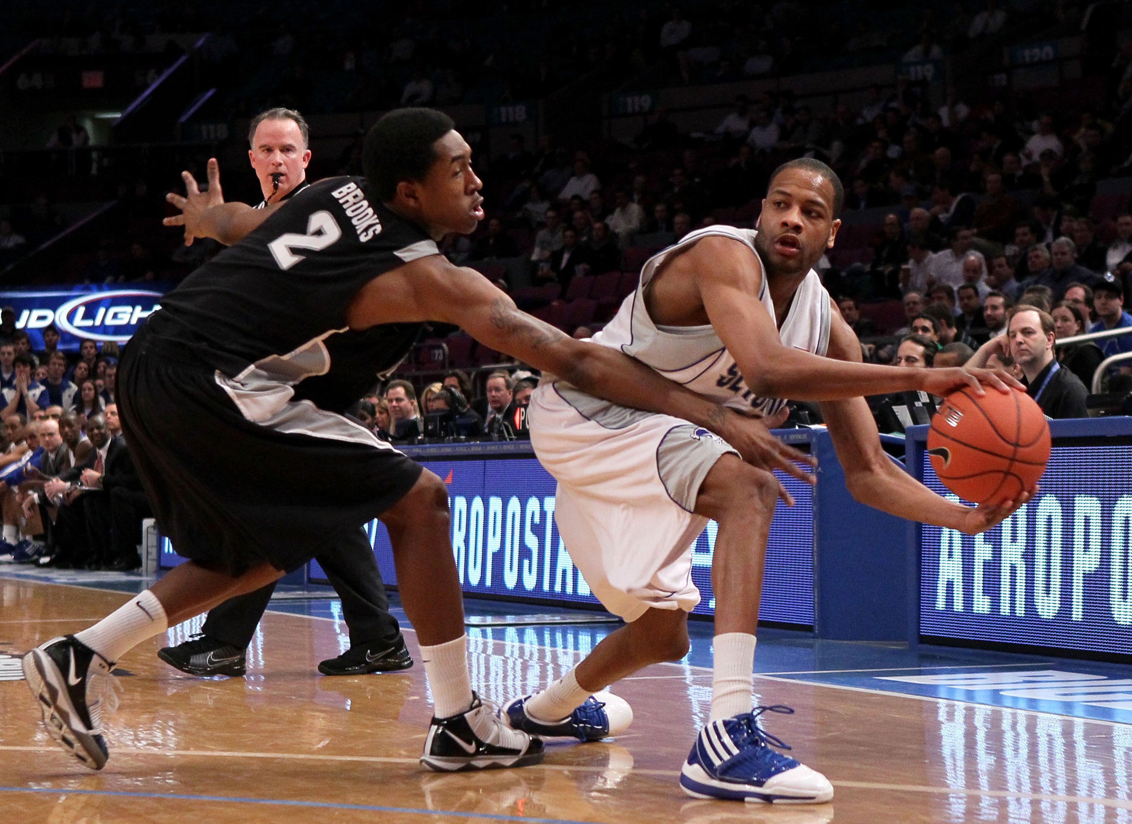 NEW YORK - MARCH 09: Robert Mitchell #23 of the Seton Hall Pirates looks to pass against Marshon Brooks #2 of the Providence Friars during the first round game of the Big East Basketball Tournament at Madison Square Garden on March 9, 2010 in New York, Ne NEW YORK - MARCH 09: Robert Mitchell #23 of the Seton Hall Pirates looks to pass against Marshon Brooks #2 of the Providence Friars during the first round game of the Big East Basketball Tournament at Madison Square Garden on March 9, 2010 in New York, Ne