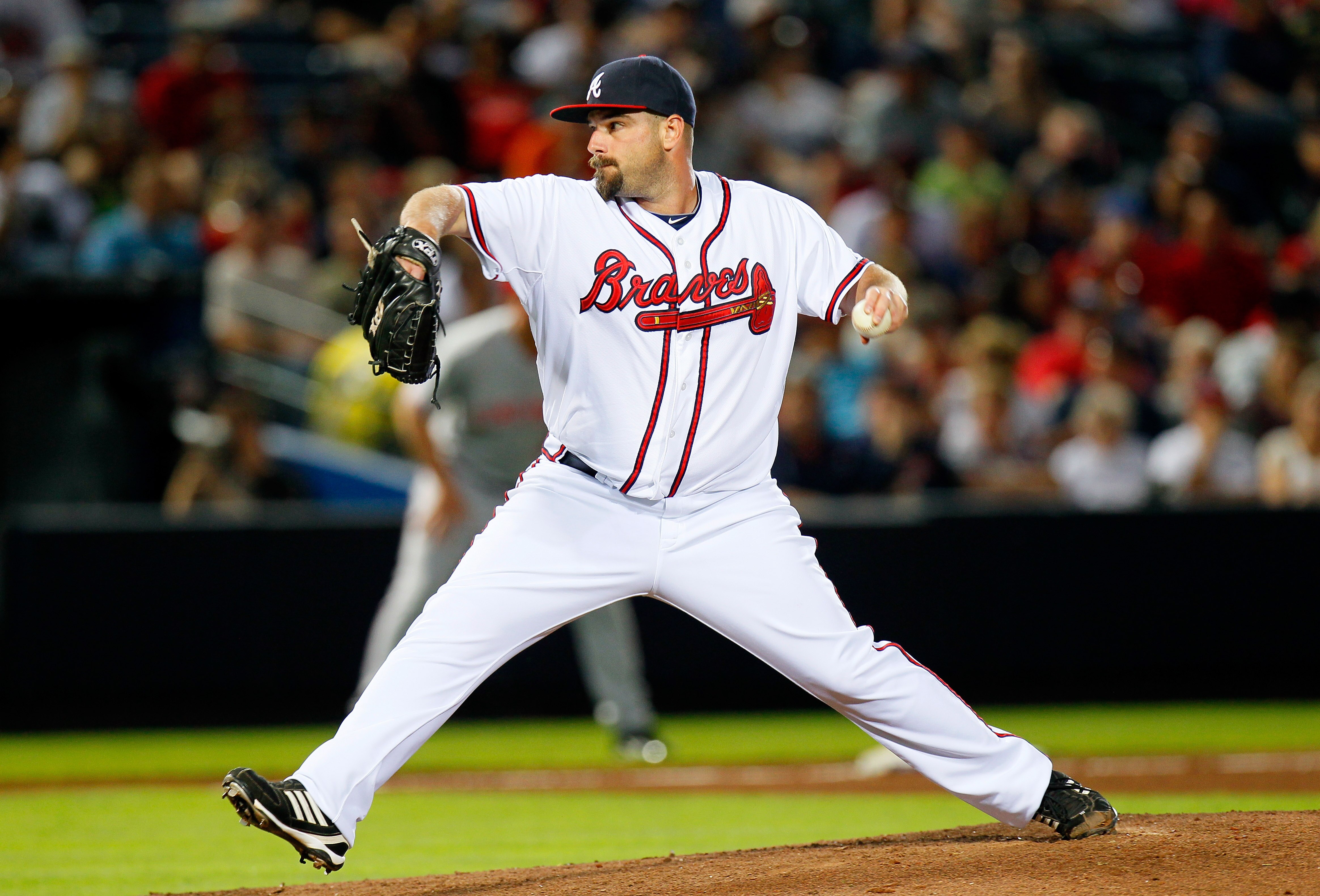 ATLANTA, GA - MAY 27:  George Sherrill #52 of the Atlanta Braves against the Cincinnati Reds at Turner Field on May 27, 2011 in Atlanta, Georgia.  (Photo by Kevin C. Cox/Getty Images)