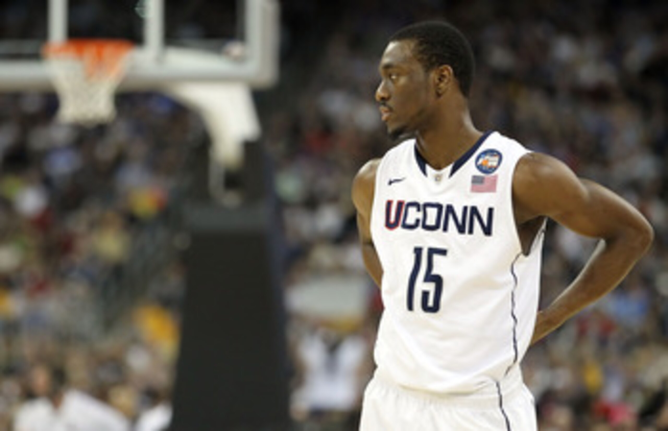 HOUSTON, TX - APRIL 04:  Kemba Walker #15 of the Connecticut Huskies looks on against the Butler Bulldogs during the National Championship Game of the 2011 NCAA Division I Men's Basketball Tournament at Reliant Stadium on April 4, 2011 in Houston, Texas. 