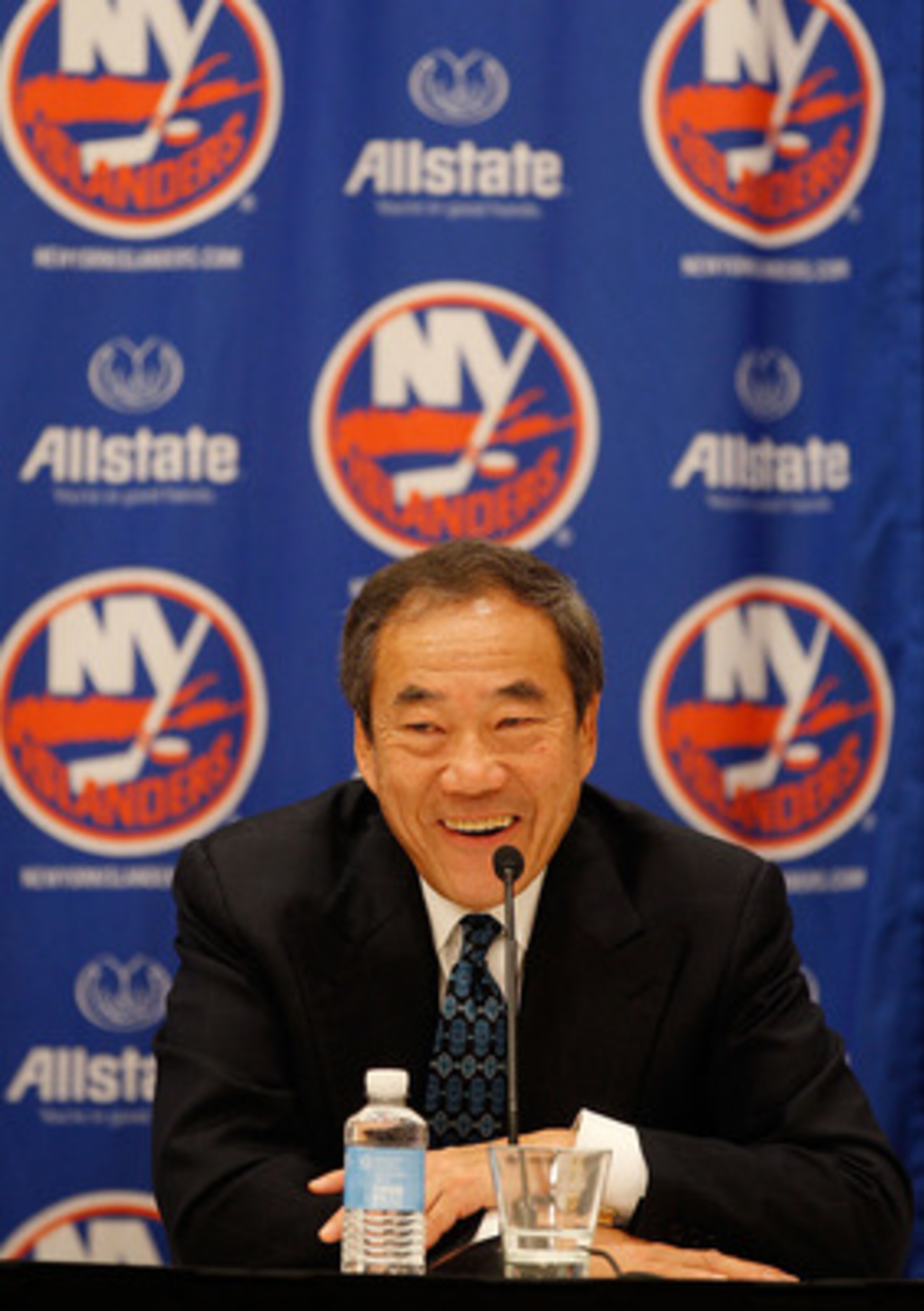 UNIONDALE, NY - MAY 26:  New York Islanders Owner Charles Wang speaks to the media during a press conference to announce Doug Weight's retirement on May 26, 2011 at the Long Island Marriott in Uniondale, New York.  (Photo by Mike Stobe/NHLI via Getty Imag