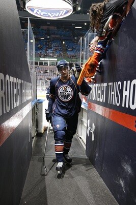 EDMONTON, CANADA - MARCH 17: Teemu Hartikainen #56 of the Edmonton Oilers during the game against the Phoenix Coyotes on March 17, 2011 at Rexall Place in Edmonton, Alberta, Canada. (Photo by Dale MacMillan/Getty Images)