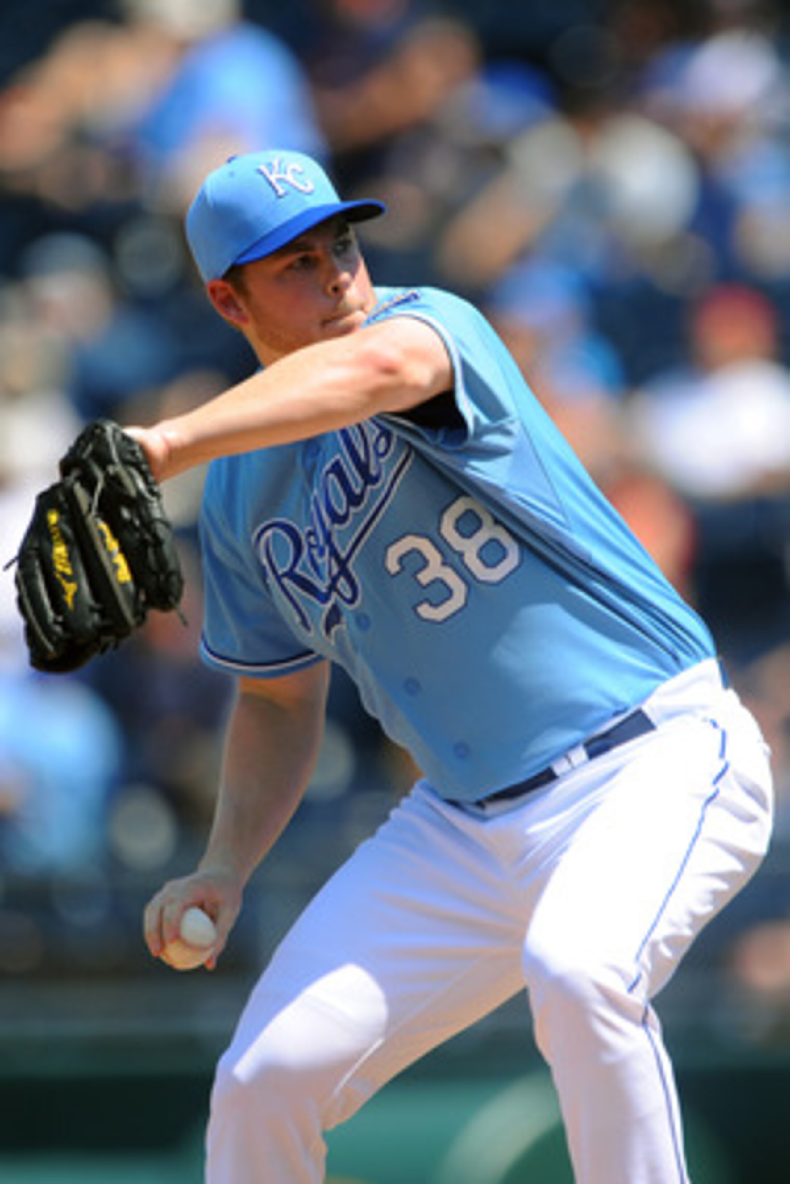 KANSAS CITY, MO - JUNE 5:  Reliever Blake Wood #38 of the Kansas City Royals throws a pitch against the Minnesota Twins at Kauffman Stadium on June 5, 2011 in Kansas City, Missouri. The Twins defeated the Royals 6-0 to sweep the series. (Photo by G. Newma
