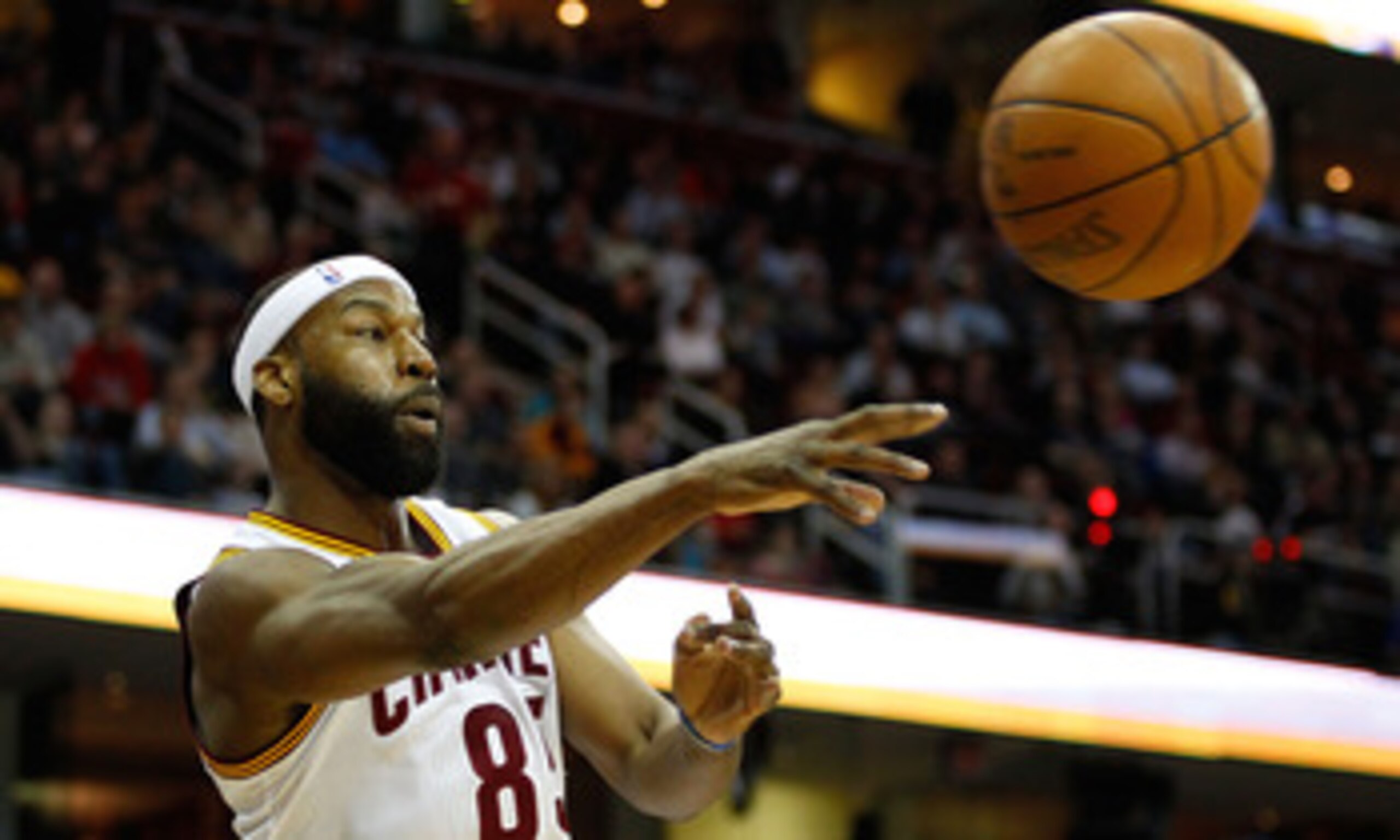 CLEVELAND - MARCH 29: Baron Davis #85 of the Cleveland Cavaliers keeps the ball inbounds during the game against the Miami Heat on March 29, 2011 at Quicken Loans Arena in Cleveland, Ohio. NOTE TO USER: User expressly acknowledges and agrees that, by down