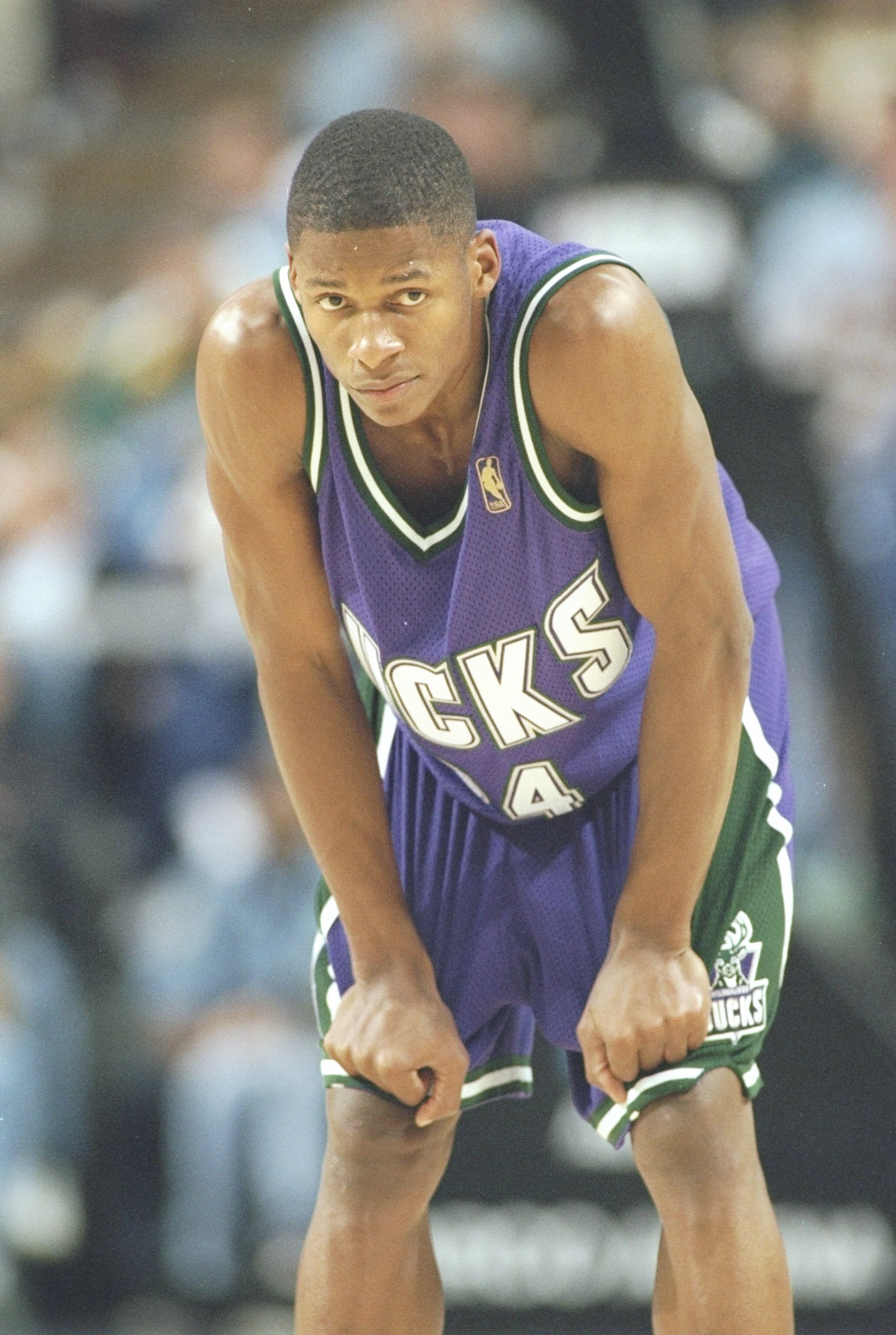 15 Nov 1996:  Guard Ray Allen of the Milwaukee Bucks stands on the court during a game against the Sacramento Kings at the Arco Arena in Sacramento, California.  The Kings won the game 103-99. Mandatory Credit: Otto Greule  /Allsport
