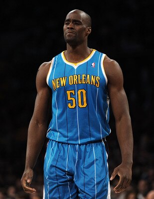 LOS ANGELES, CA - APRIL 20:  Emeka Okafor #50 of the New Orleans Hornets looks on while taking on the Los Angeles Lakers in Game Two of the Western Conference Quarterfinals in the 2011 NBA Playoffs on April 20, 2011 at Staples Center in Los Angeles, Calif