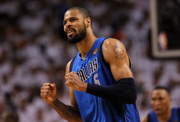 MIAMI, FL - JUNE 12:  Tyson Chandler #6 of the Dallas Mavericks reacts against the Miami Heat in the third quarter of Game Six of the 2011 NBA Finals at American Airlines Arena on June 12, 2011 in Miami, Florida. NOTE TO USER: User expressly acknowledges