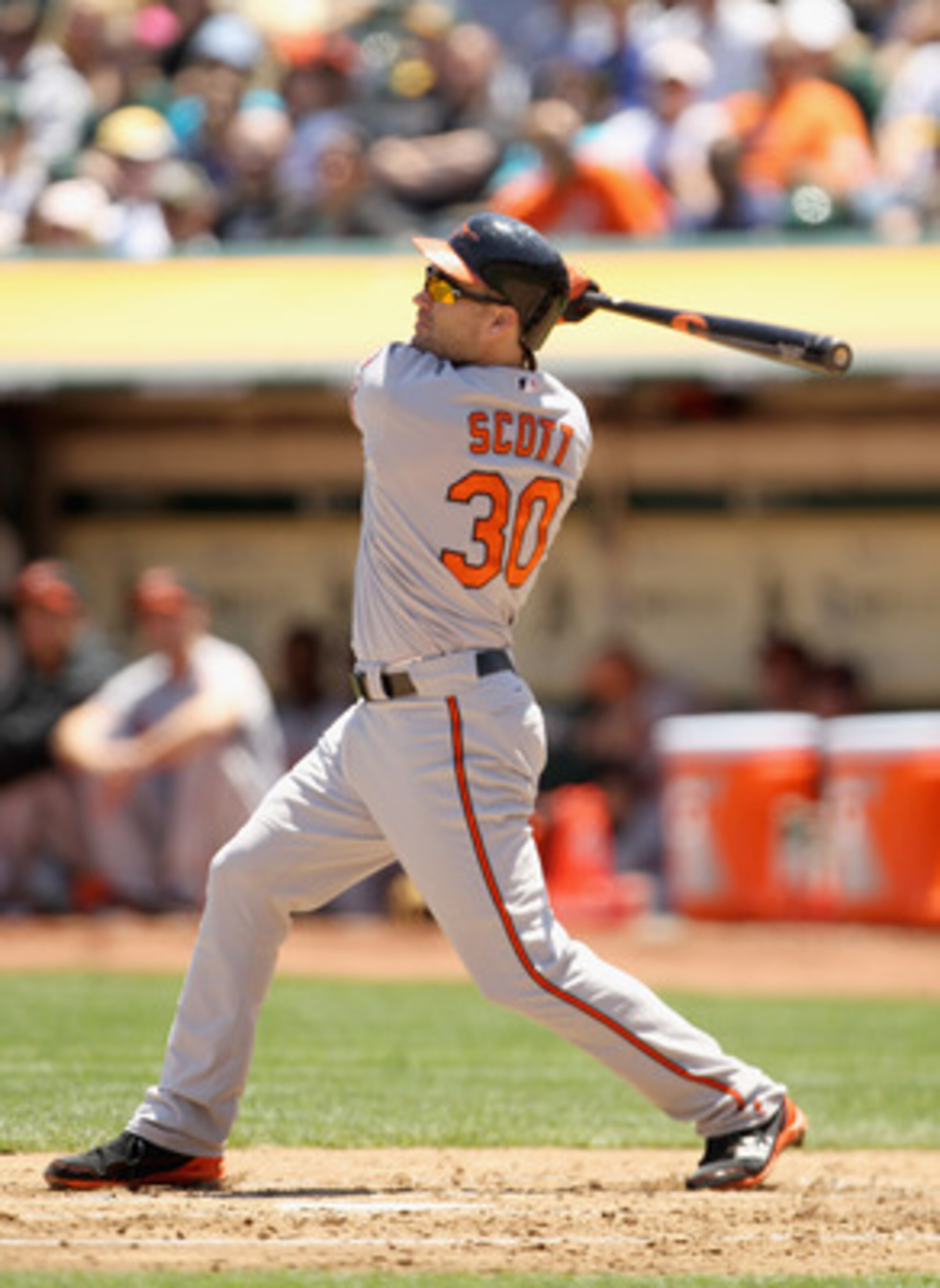 OAKLAND, CA - MAY 29:  Luke Scott #30 of the Baltimore Orioles in action against the Oakland Athletics at Oakland-Alameda County Coliseum on May 29, 2011 in Oakland, California.  (Photo by Ezra Shaw/Getty Images)