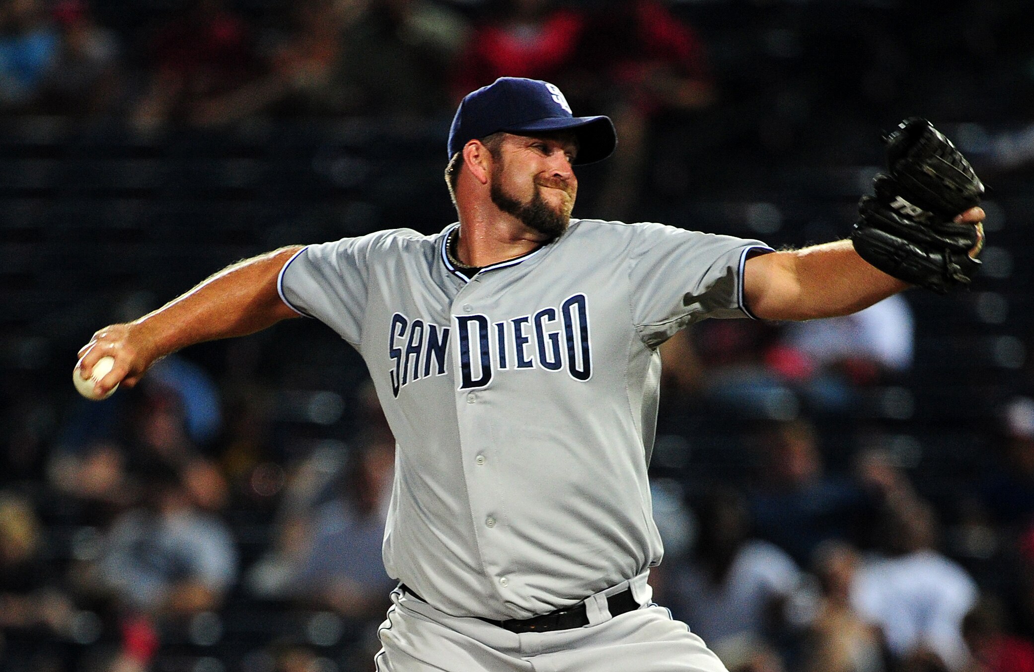 ATLANTA - MAY 31: Heath Bell #21 of the San Diego Padres pitches against the Atlanta Braves at Turner Field on May 31, 2011 in Atlanta, Georgia. (Photo by Scott Cunningham/Getty Images)