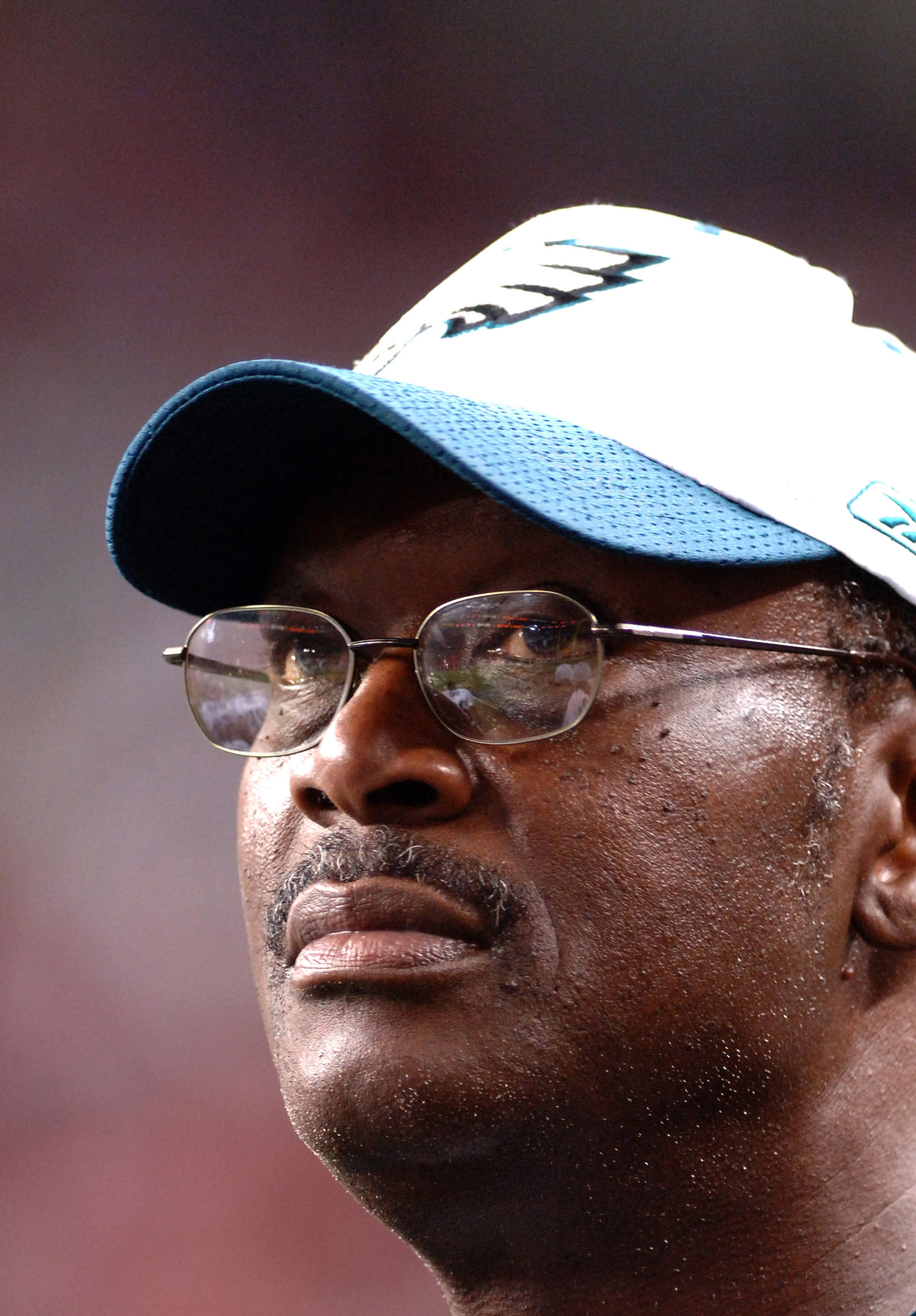 Former Philadelphia Eagles Harold Carmichael watches play  against the Atlanta Falcons  during a Monday Night Football game on ABC September 12, 2005 in Atlanta.  (Photo by Al Messerschmidt/Getty Images)